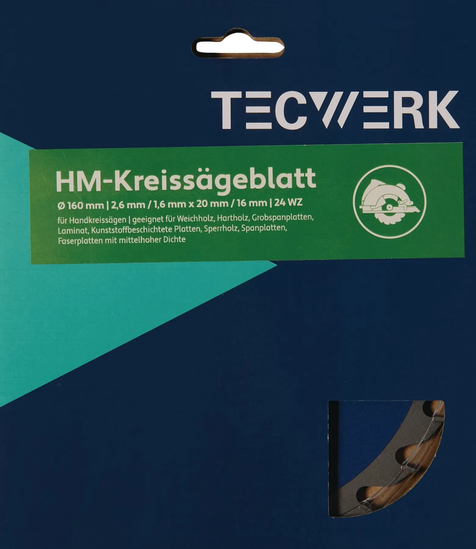 Handkreissägeblatt AD 160mm Z.36 WZ Schnitt-B.2,6mm TECWERK