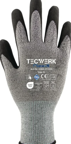 Handschuhe FlexN Gr.8 grau/schwarz EN 388 PSA II TECWERK
