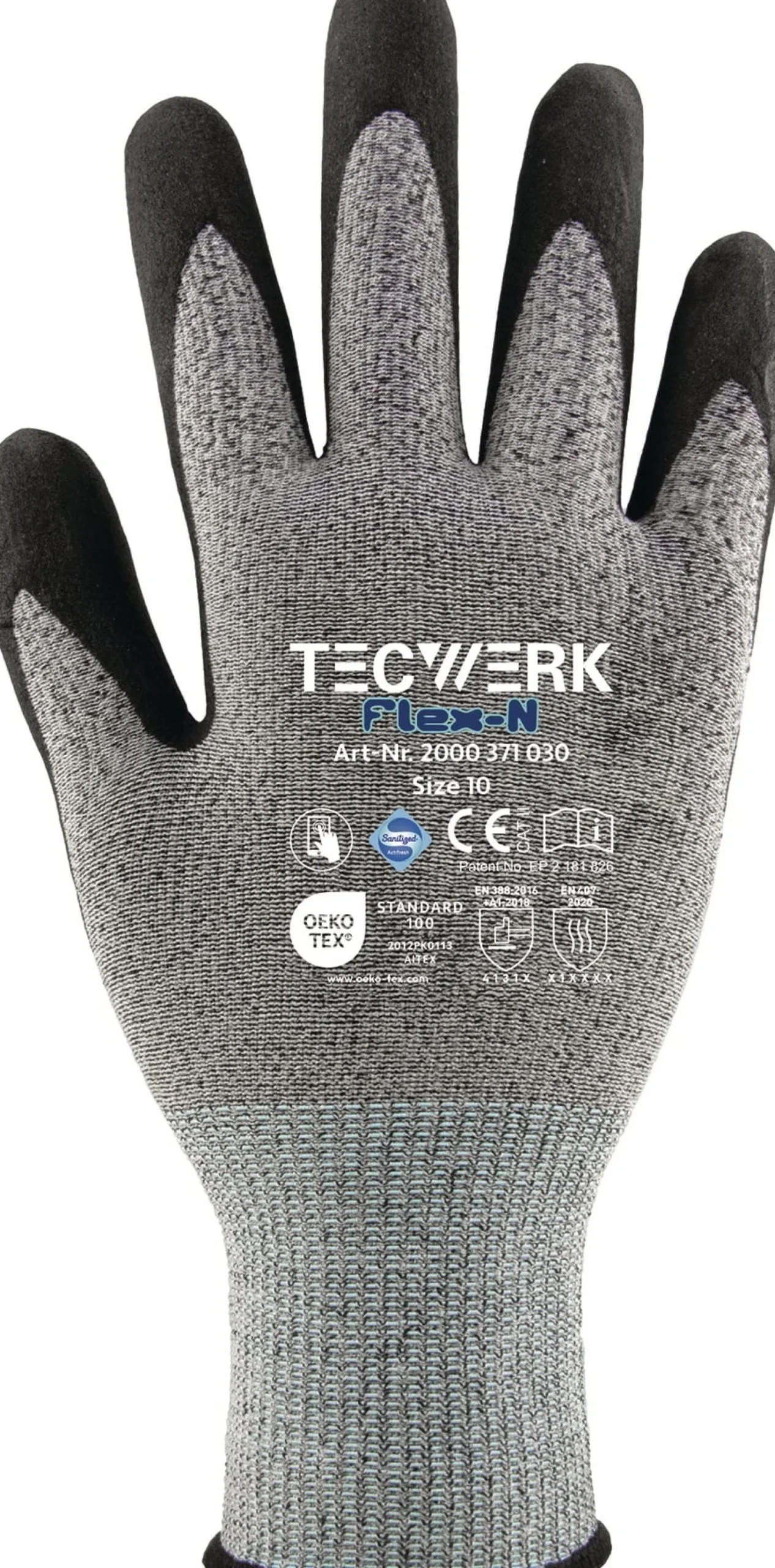 Handschuhe FlexN Gr.8 grau/schwarz EN 388 PSA II TECWERK