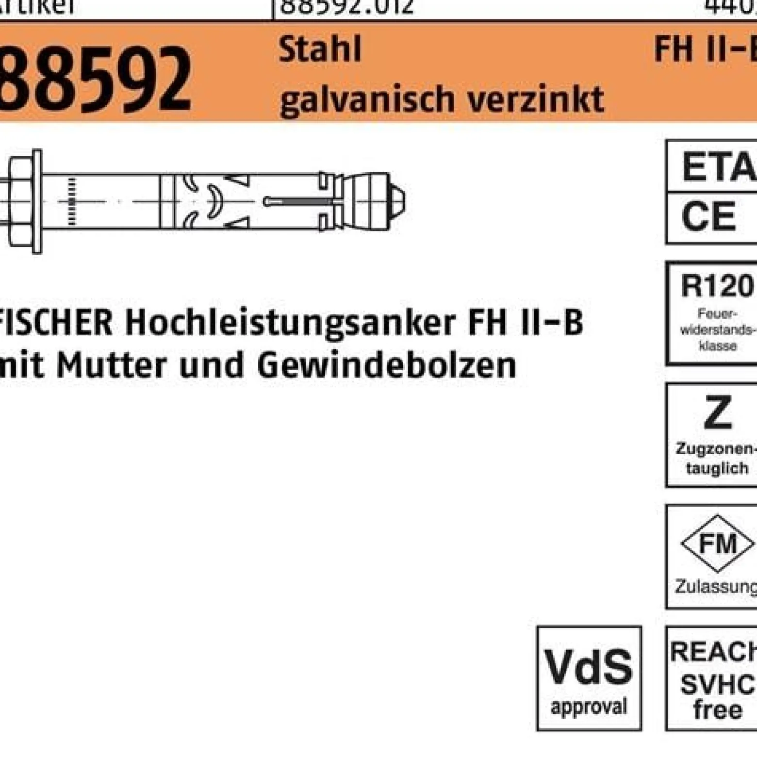 Hochleistungsanker R 88592 FH II 10/10 B Stahl galv.verz. 50St. FISCHER