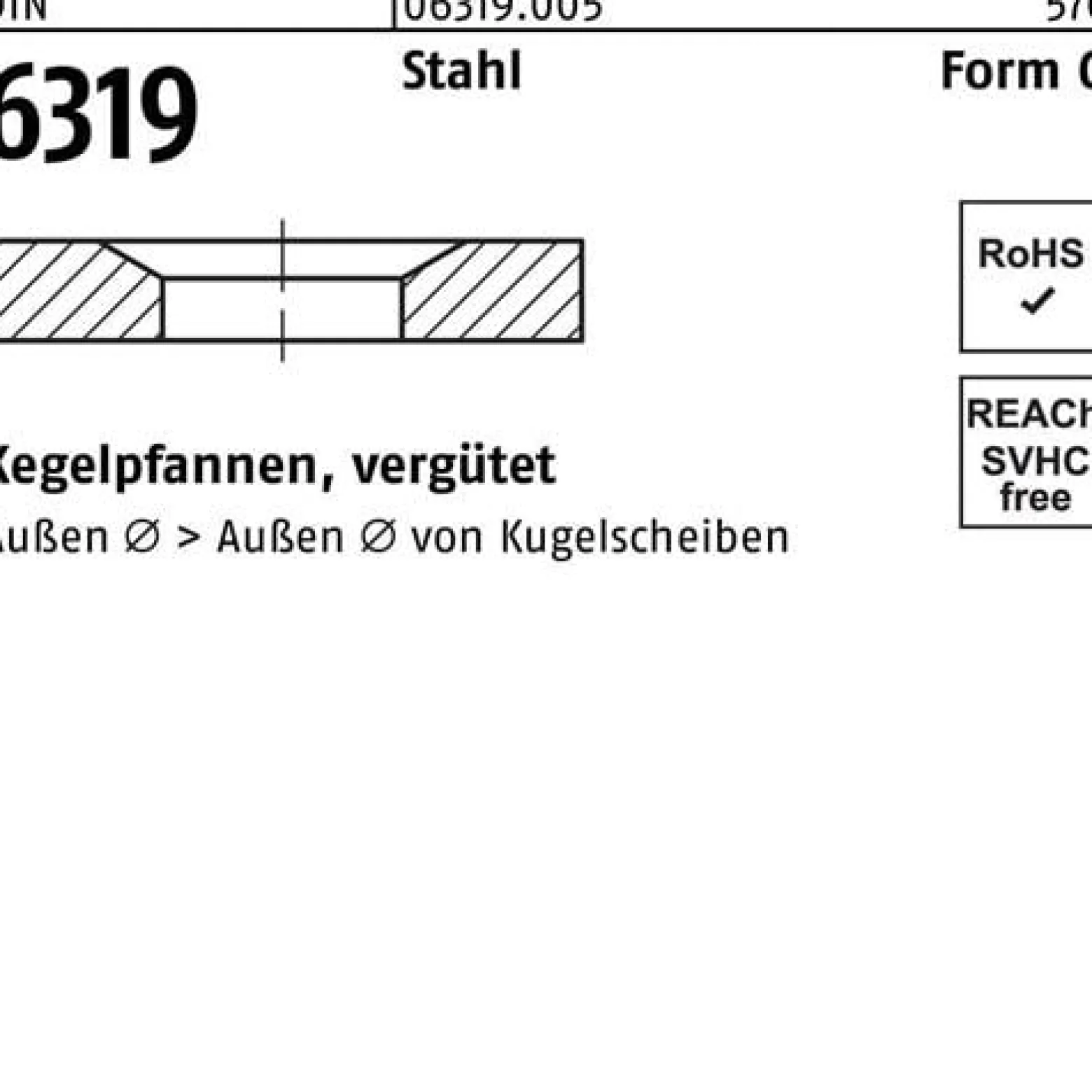 Kegelpfanne DIN 6319 Form G G 35 x68 x12 Stahl vergütet 10 Stück