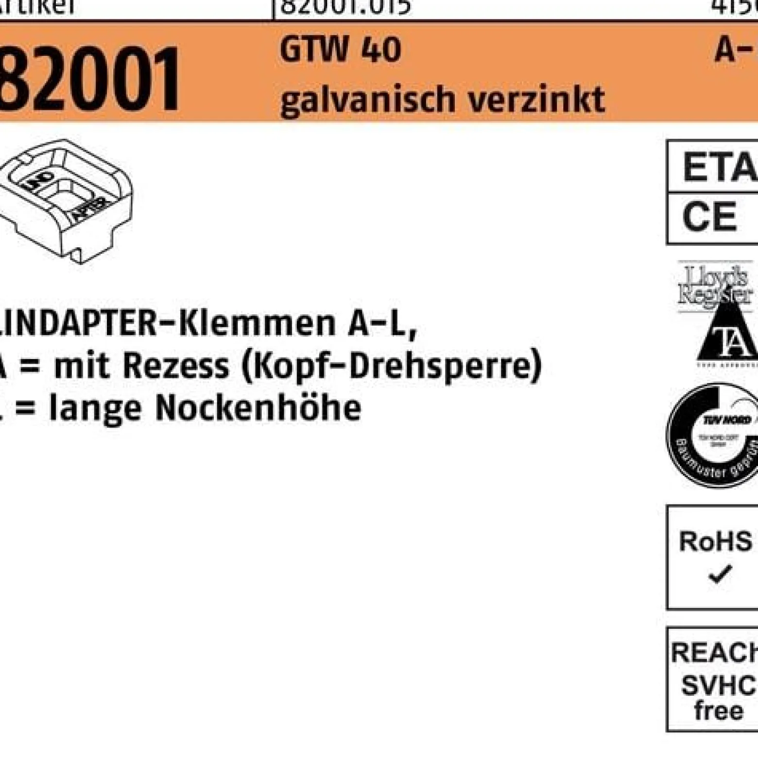 Klemmen R 82001 GTW 40 LM 10/7,0 galv.verz. 1 Stück LINDAPTER
