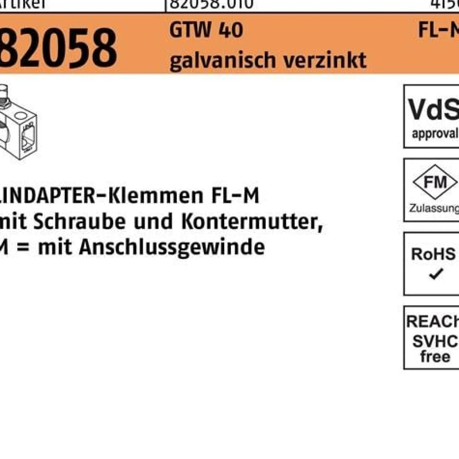 Klemme R 82058 GTW 40 FL 4 M10 galv.verz. 1 Stück LINDAPTER