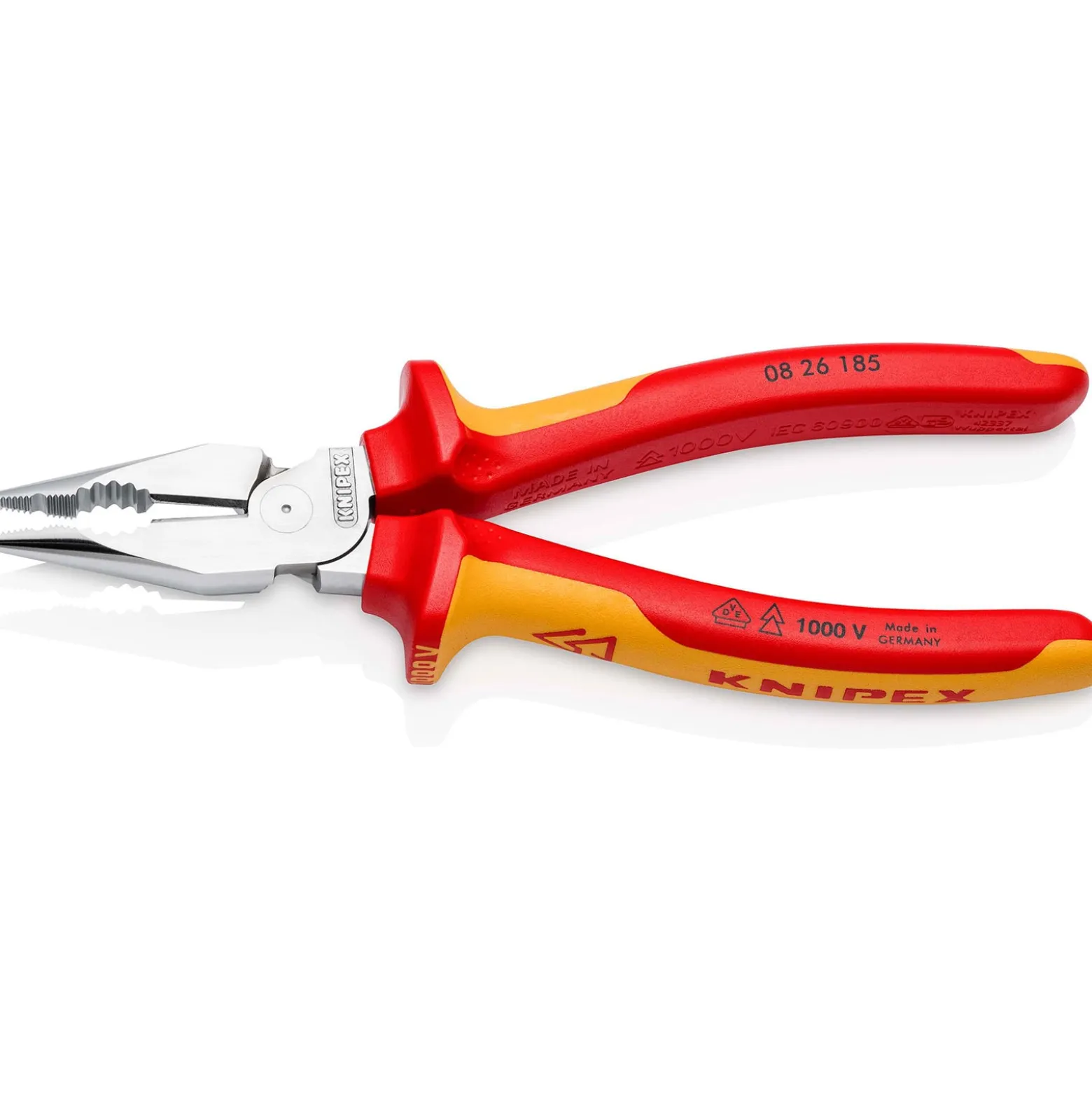 Knipex Spitz-Kombizange isoliert mit Mehrkomponenten-Hüllen VDE-geprüft verchromt 185 mm - 0826185