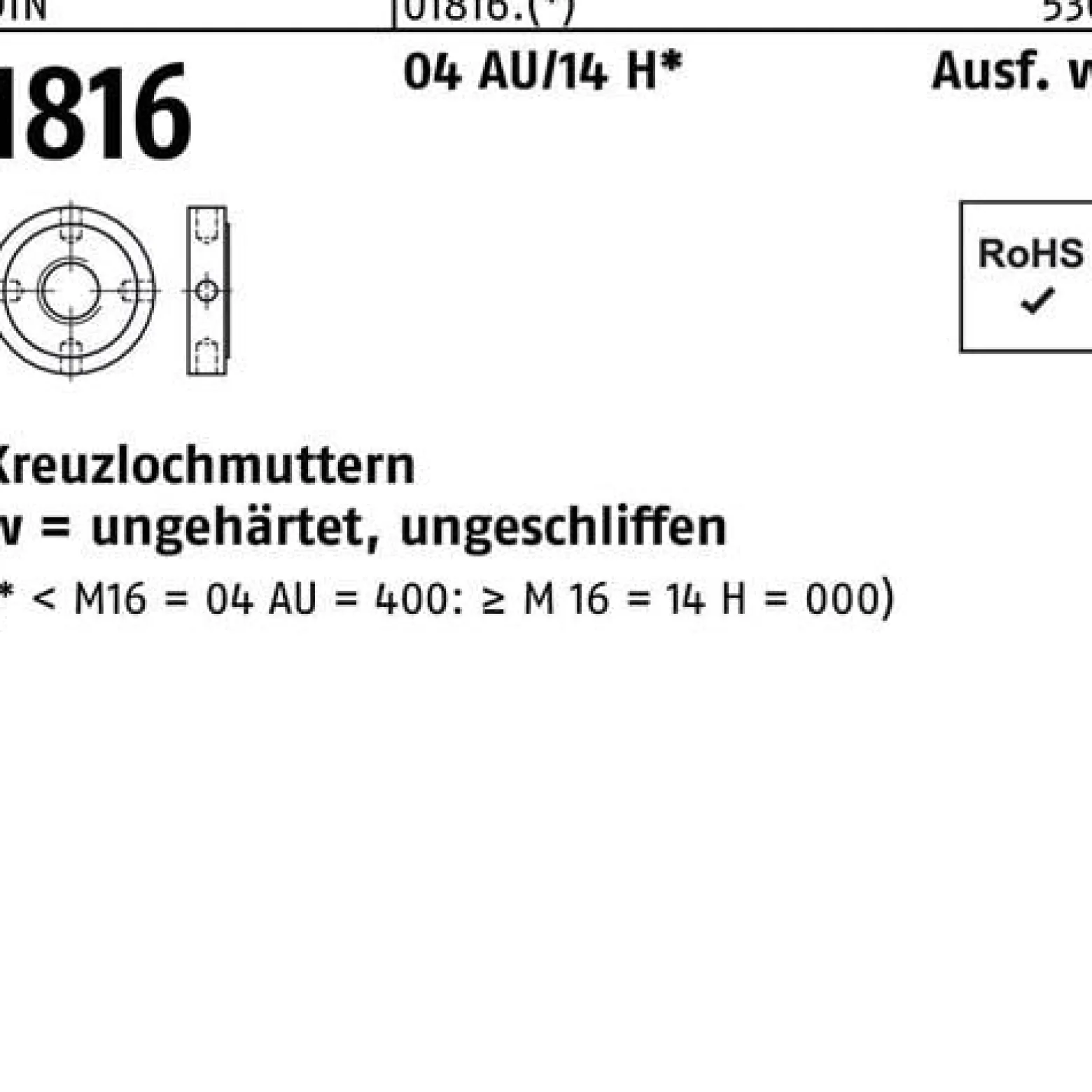 Kreuzlochmutter DIN 1816 M 60 x 1,5 Automatenstahl/14 H 5 Stück