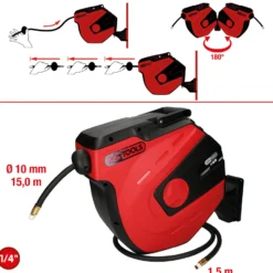 KS TOOLS Automatischer Druckluftschlauch-Aufroller Ø 10 mm x 15 m - 515.3440