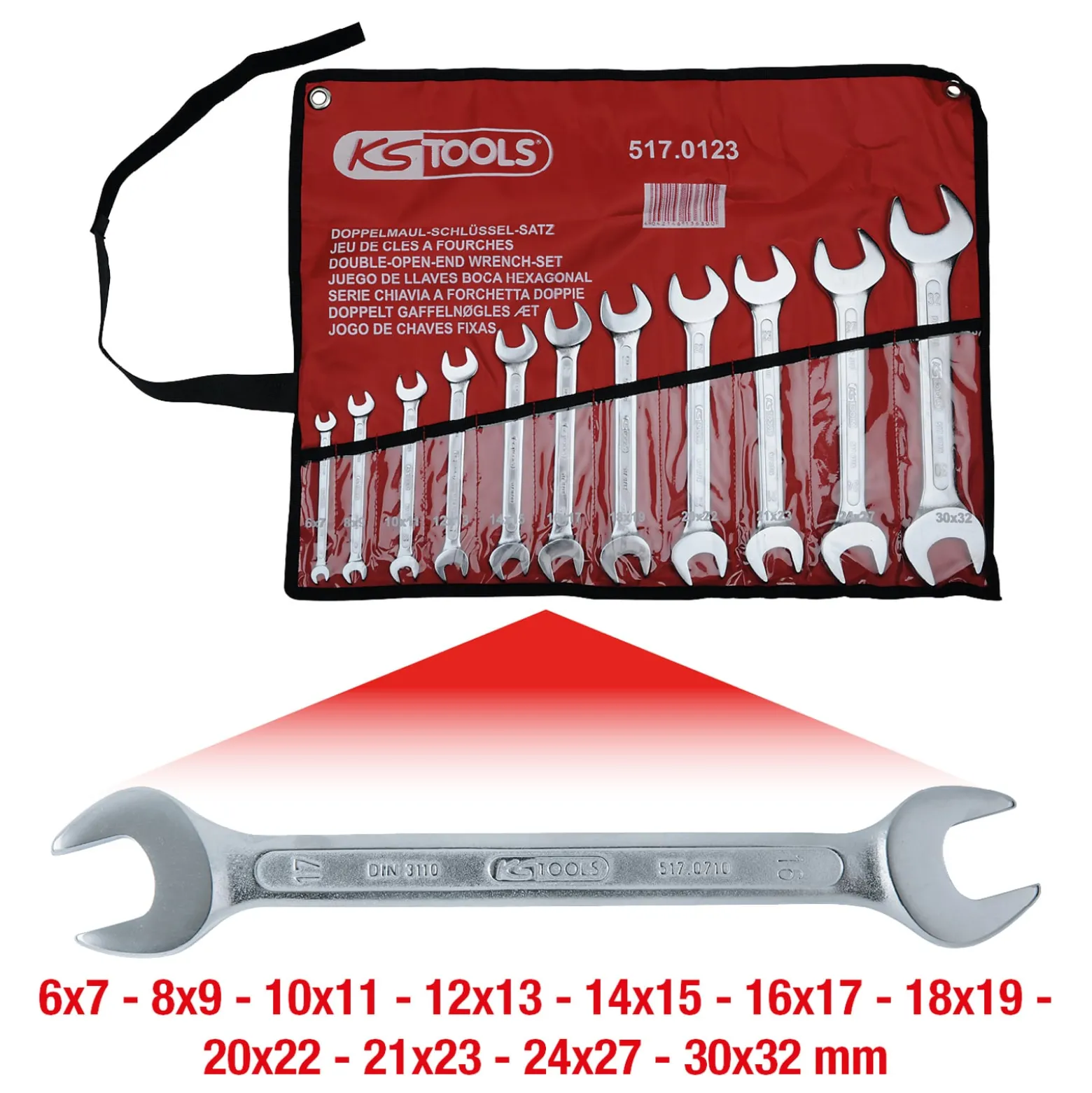 KS TOOLS Doppel-Maulschlüssel-Satz 11tlg. 6 x 7 - 30 x 32 mm - 517.0123