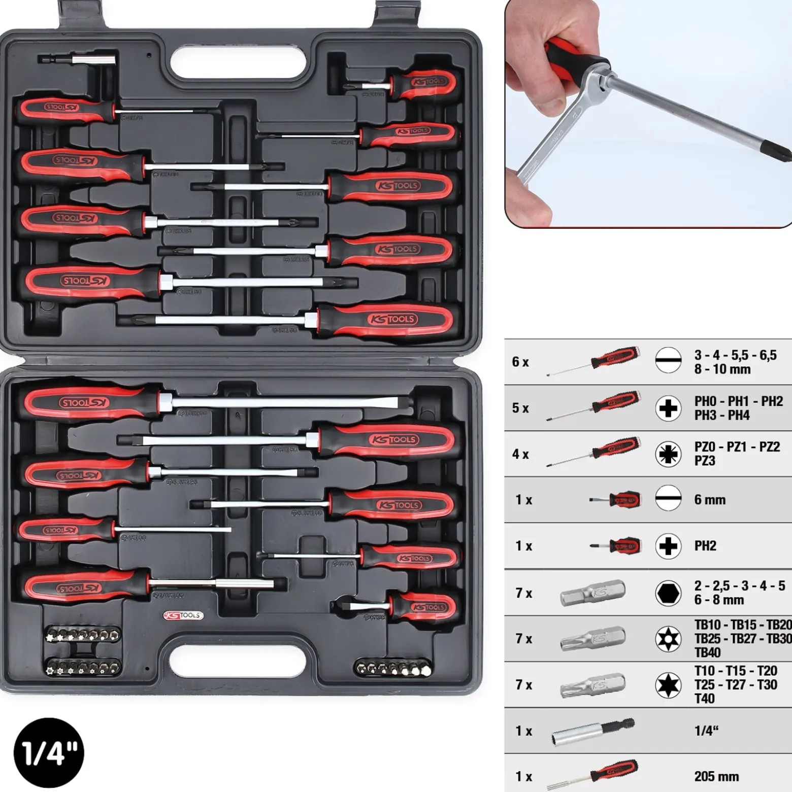 KS TOOLS ERGOTORQUEplus Schraubendreher- und Bit-Satz 39tlg. - 159.0100
