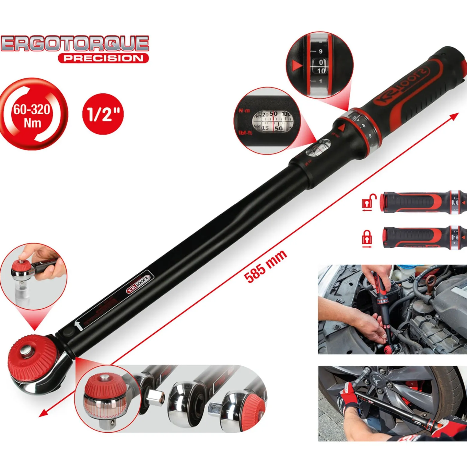 KS TOOLS 1/2" ERGOTORQUEprecision Ratschen-Drehmomentschlüssel Drehknopf 60 - 320 Nm - 516.1472