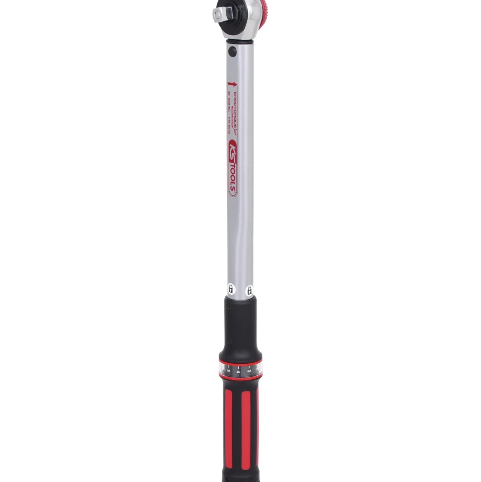 KS TOOLS 1/2" ERGOTORQUEprecision Drehmomentschlüssel 40 - 200 Nm mit Quick-Lock Drehknopf-Umsteck-Ratschenkopf - 516.6042