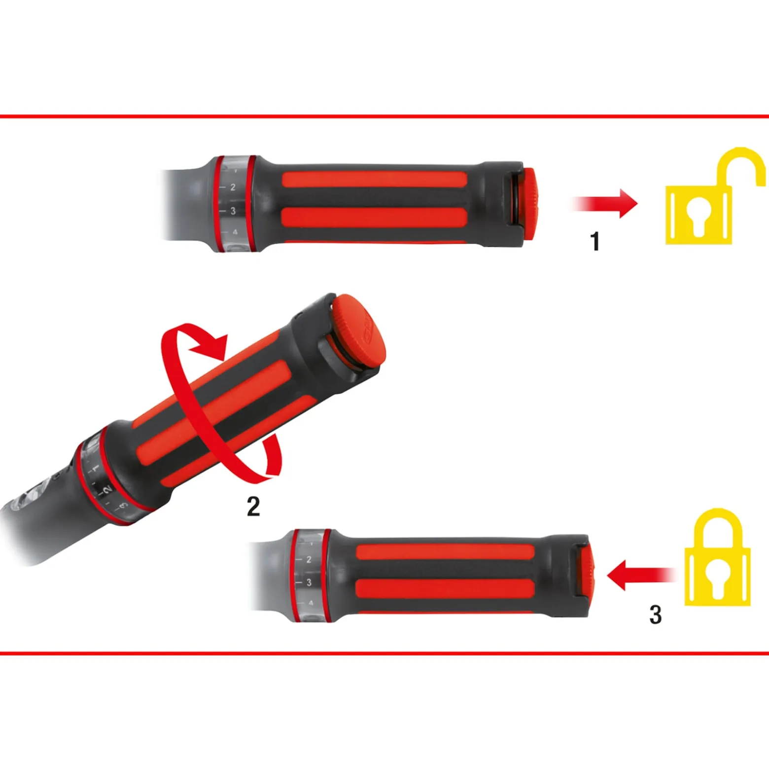 KS TOOLS 1/2" ERGOTORQUEprecision Drehmomentschlüssel 40 - 200 Nm mit Quick-Lock Drehknopf-Umsteck-Ratschenkopf - 516.6042