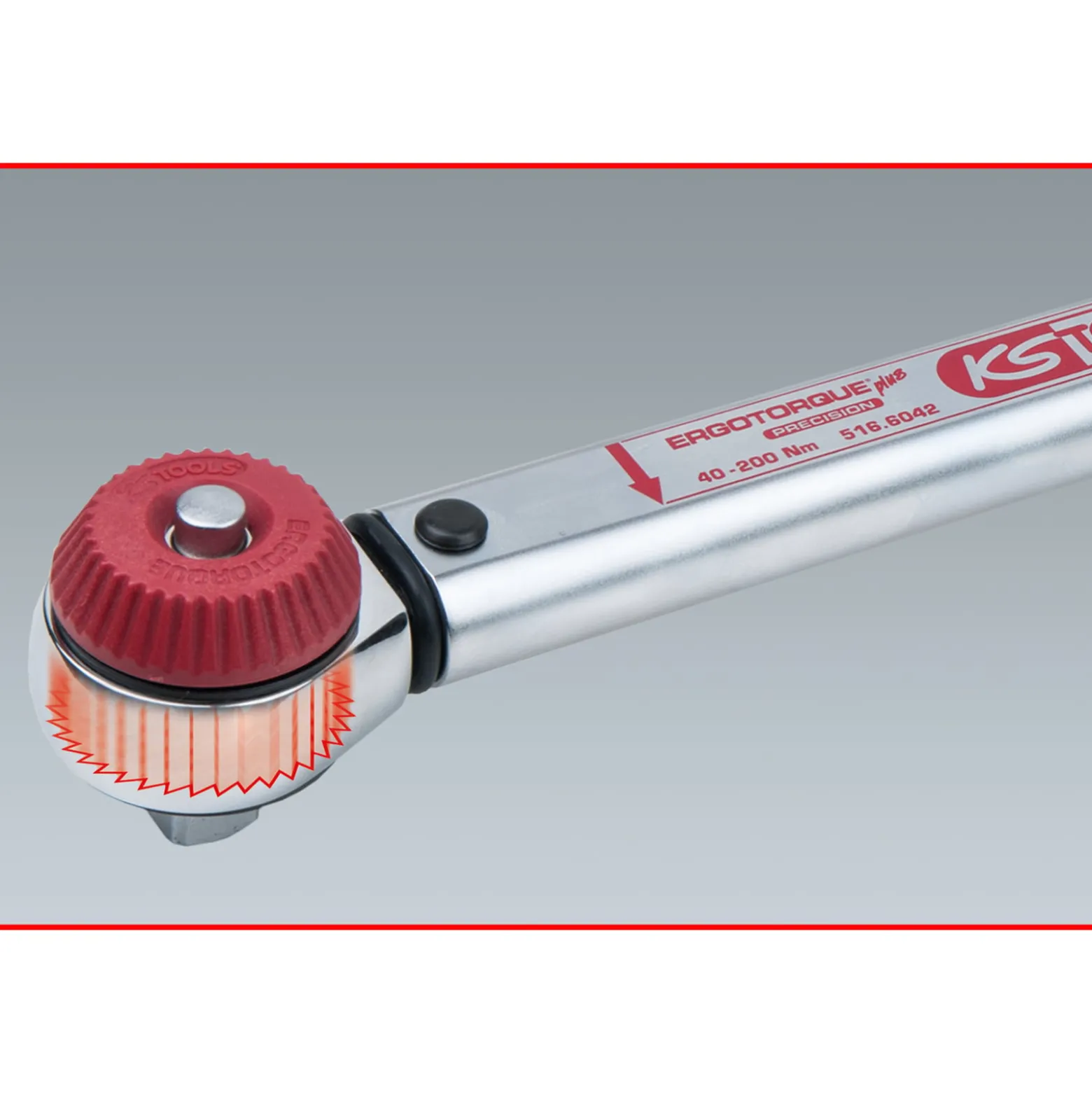 KS TOOLS 1/2" ERGOTORQUEprecision Drehmomentschlüssel 40 - 200 Nm mit Quick-Lock Drehknopf-Umsteck-Ratschenkopf - 516.6042