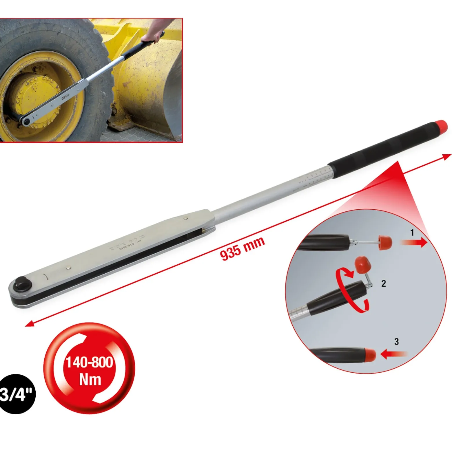 KS TOOLS 3/4" Kurzweg-Drehmomentschlüssel 140 - 800 Nm - 516.3545