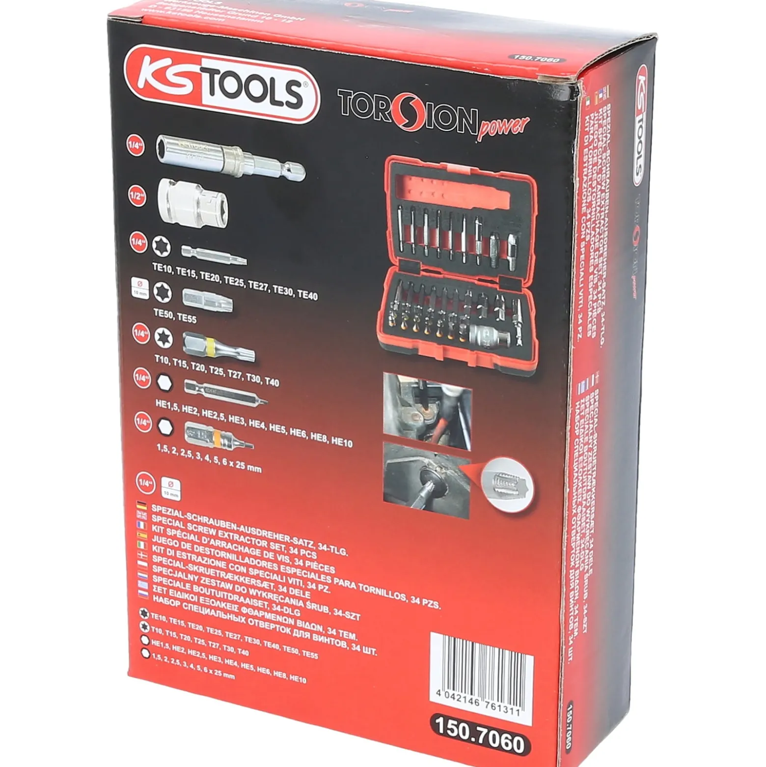 KS TOOLS 1/4" + 10 mm Torx- und Innensechskant-Schrauben-Ausdreher-Satz 34tlg. - 150.7060
