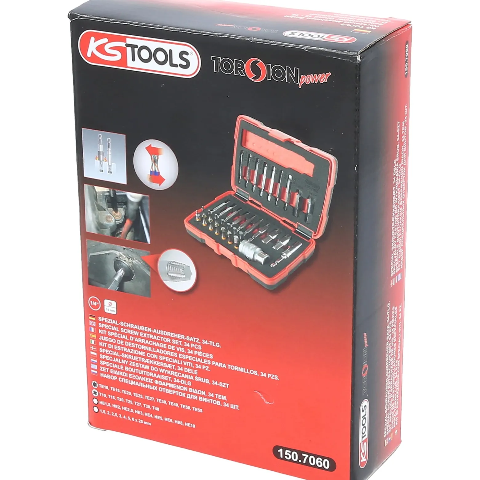 KS TOOLS 1/4" + 10 mm Torx- und Innensechskant-Schrauben-Ausdreher-Satz 34tlg. - 150.7060