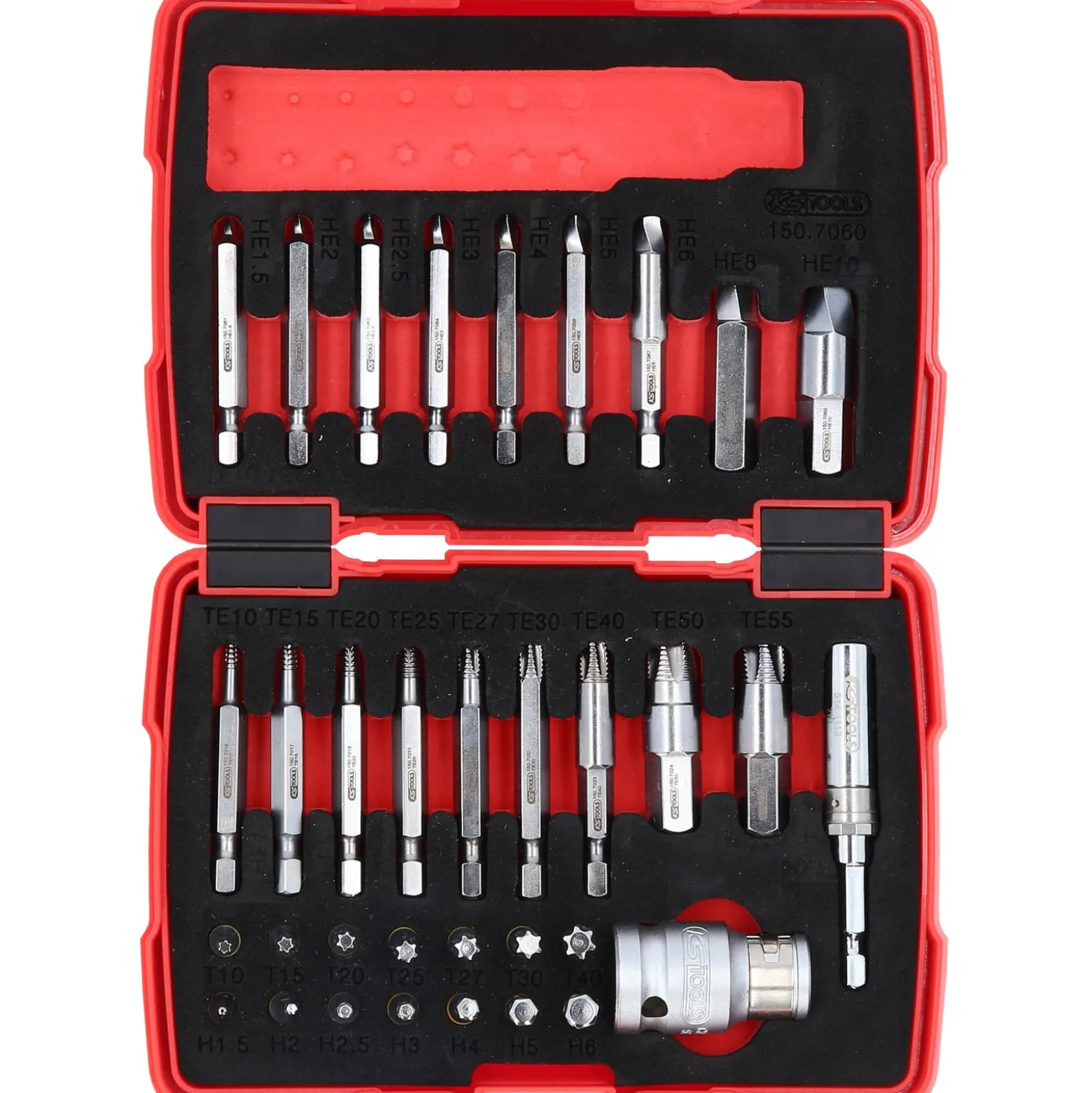 KS TOOLS 1/4" + 10 mm Torx- und Innensechskant-Schrauben-Ausdreher-Satz 34tlg. - 150.7060