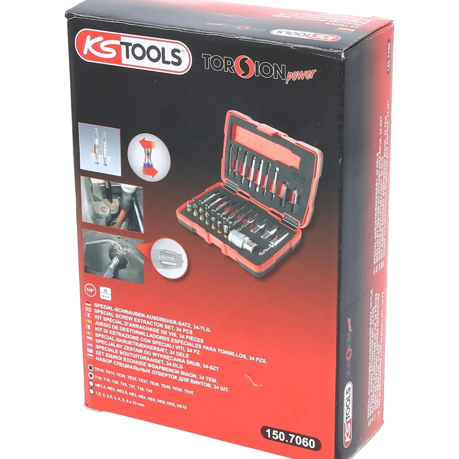 KS TOOLS 1/4" + 10 mm Torx- und Innensechskant-Schrauben-Ausdreher-Satz 34tlg. - 150.7060