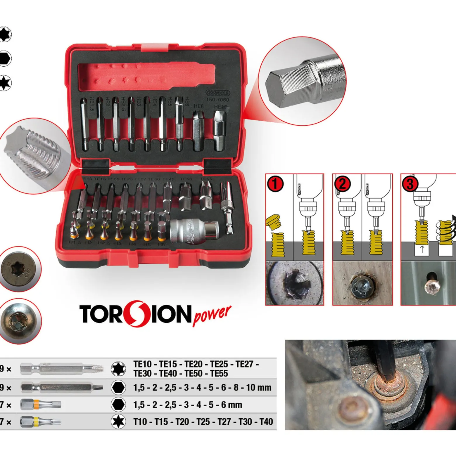 KS TOOLS 1/4" + 10 mm Torx- und Innensechskant-Schrauben-Ausdreher-Satz 34tlg. - 150.7060