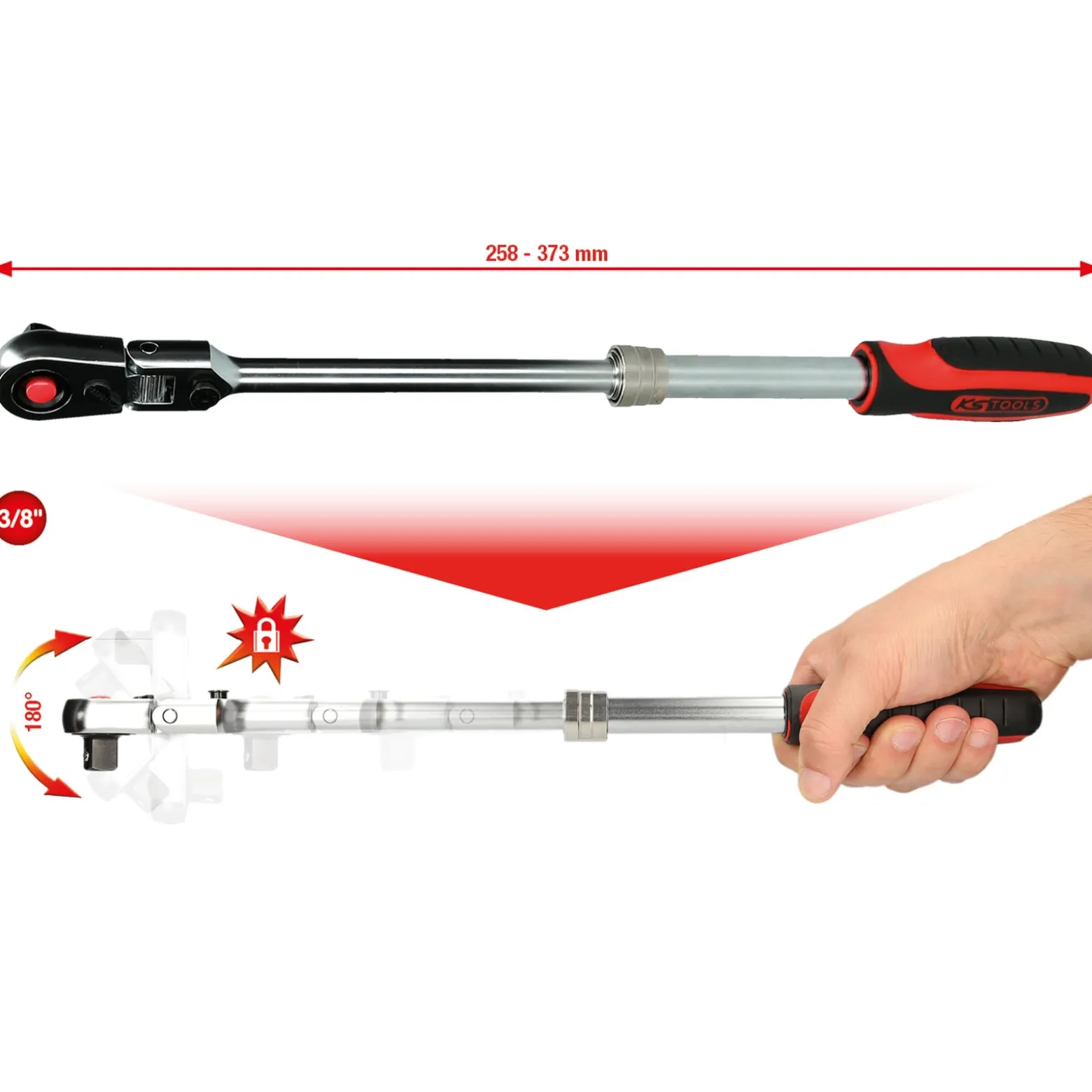 KS TOOLS 3/8" SlimPOWER Teleskop-Gelenk-Umschaltknarre 72 Zahn - 914.3820