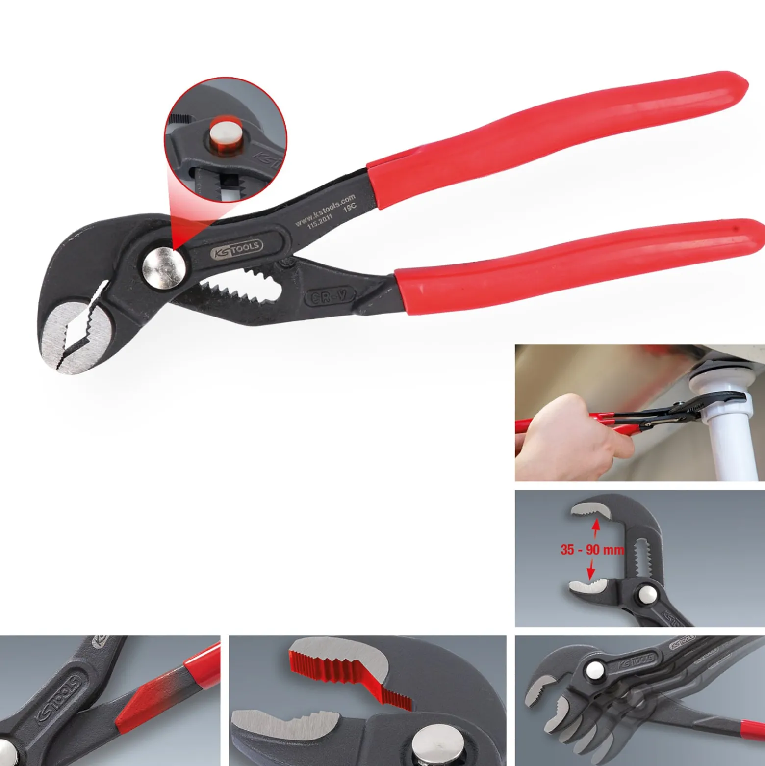 KS TOOLS Wasserpumpenzange mit Druckknopfverstellung 175 mm - 115.2011