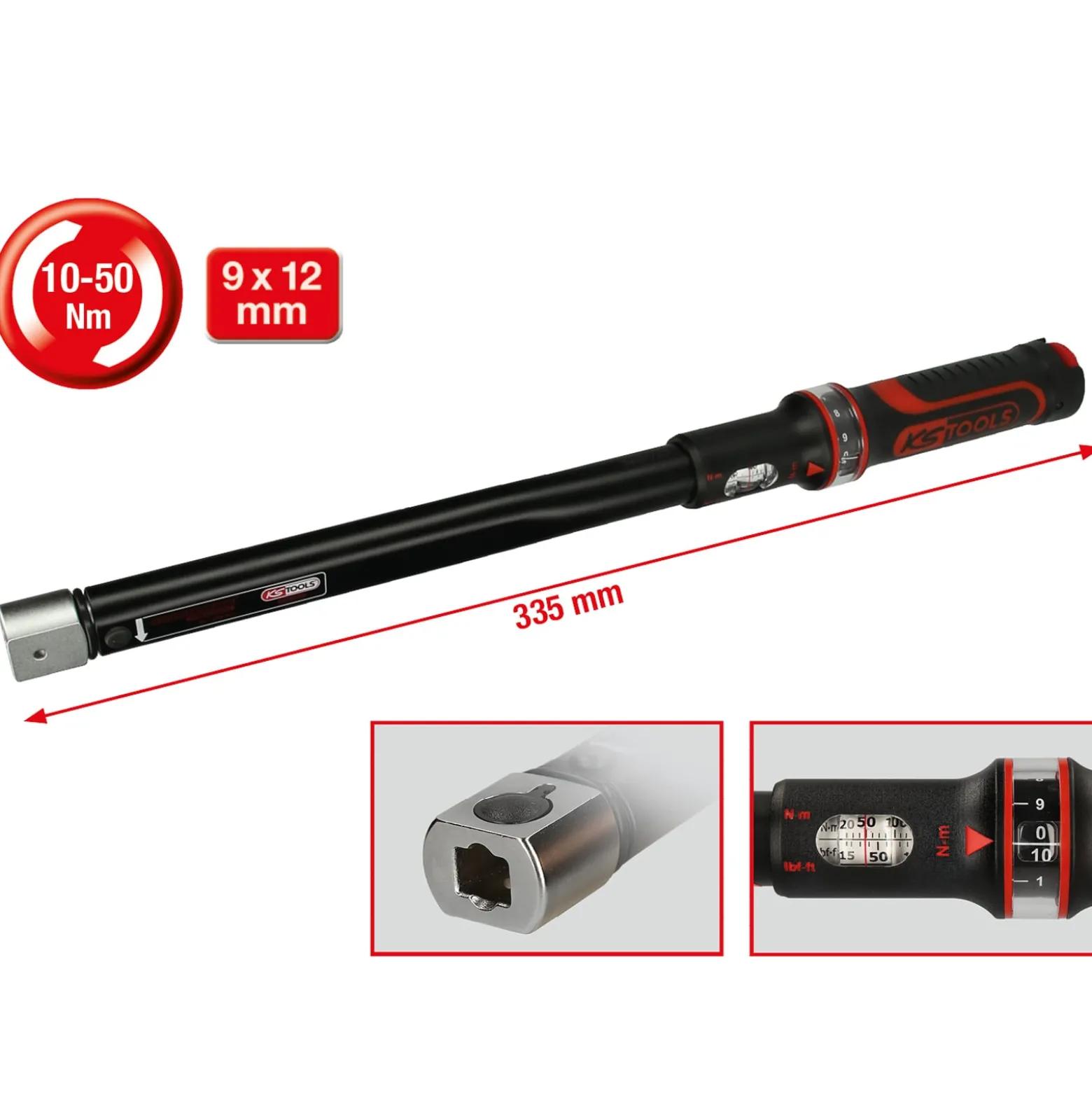 KS TOOLS 9 x 12 mm ERGOTORQUEprecision Einsteck-Drehmomentschlüssel 10 - 50 Nm - 516.1622
