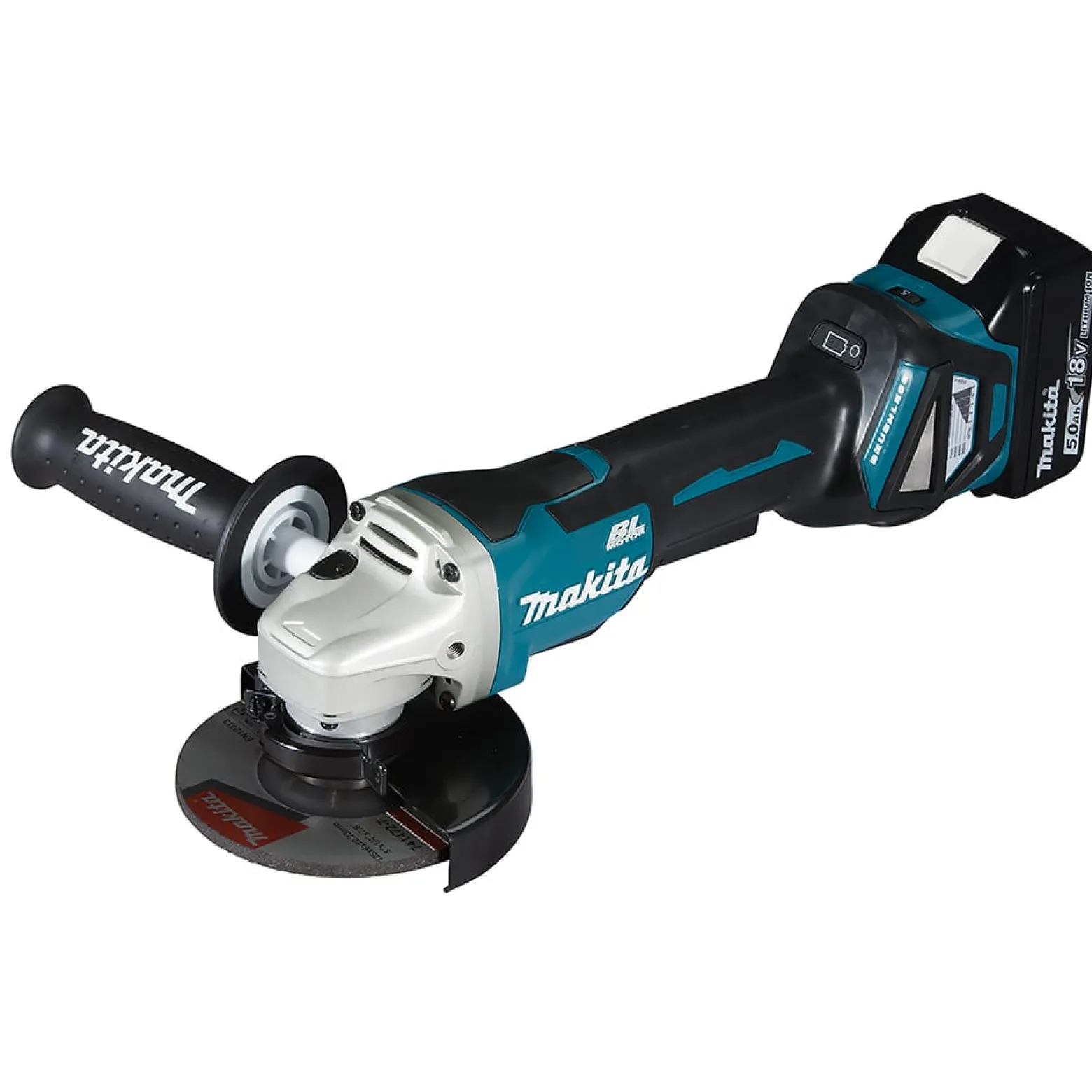Makita DGA515RTJ Akku-Winkelschleifer Ø 125 mm 18 V mit Paddleschalter / 2x 5,0 Ah Akku + Ladegerät im MAKPAC