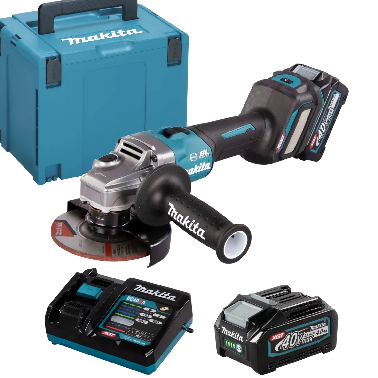 Makita GA023GM201 Akku-Winkelschleifer Ø 125 mm 40 V max. / 2x 4,0 Ah Akkus + Ladegerät im MAKPAC