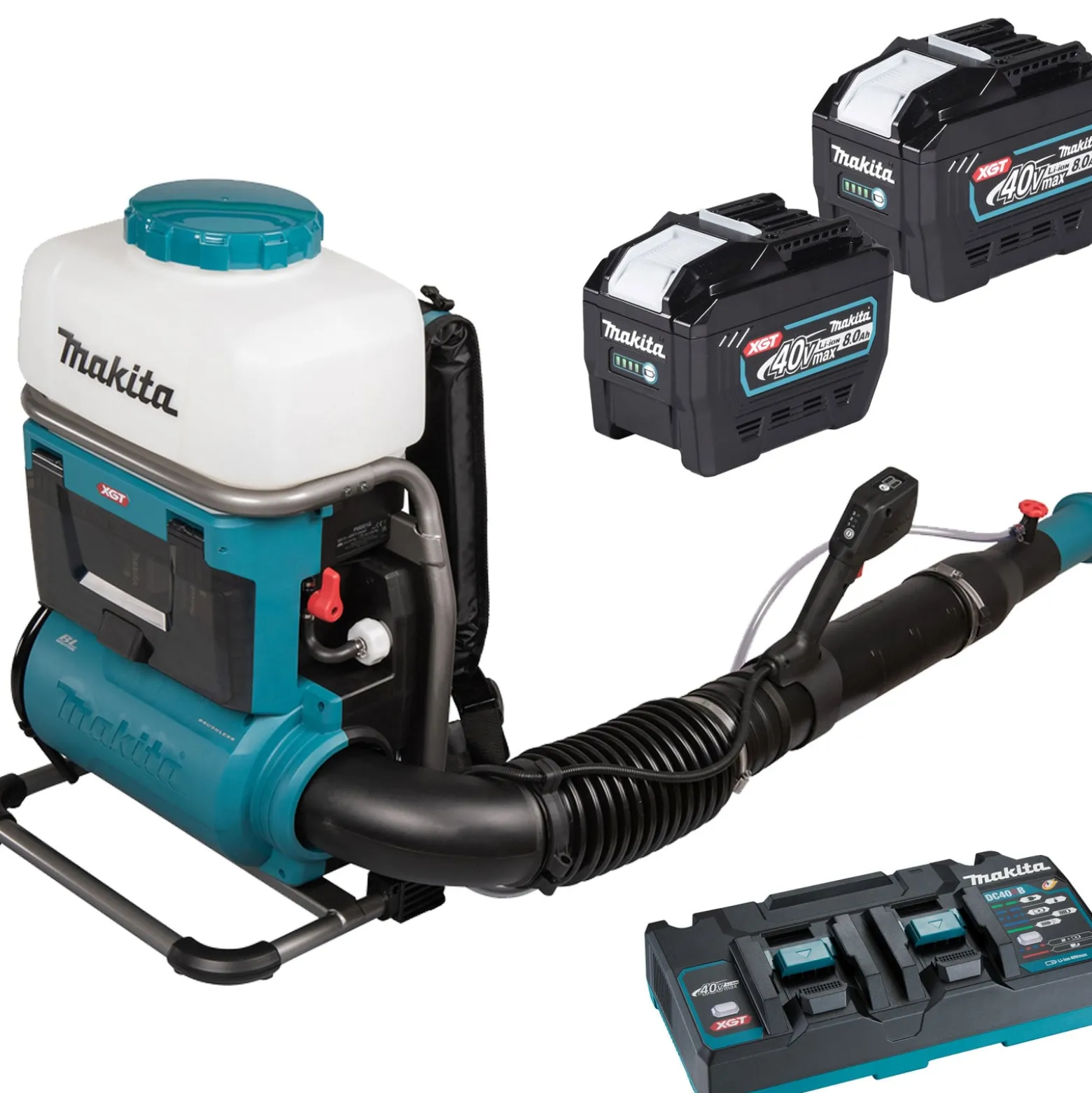 Makita PM001GL202 Akku-Rucksacksprühgerät 40 V max. / 2x 8,0 Ah Akku + Doppelladegerät