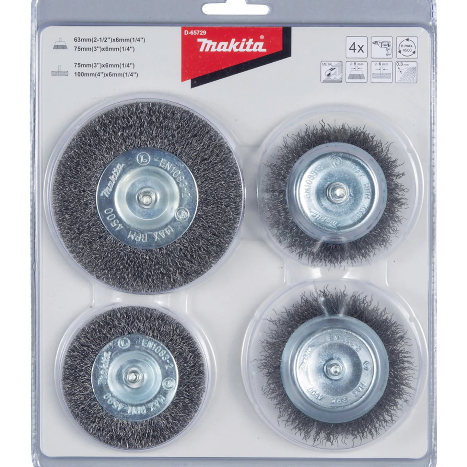 Makita Topf- und Rundbürsten-Set 4tlg. Stahl für Bohrer - D-65729