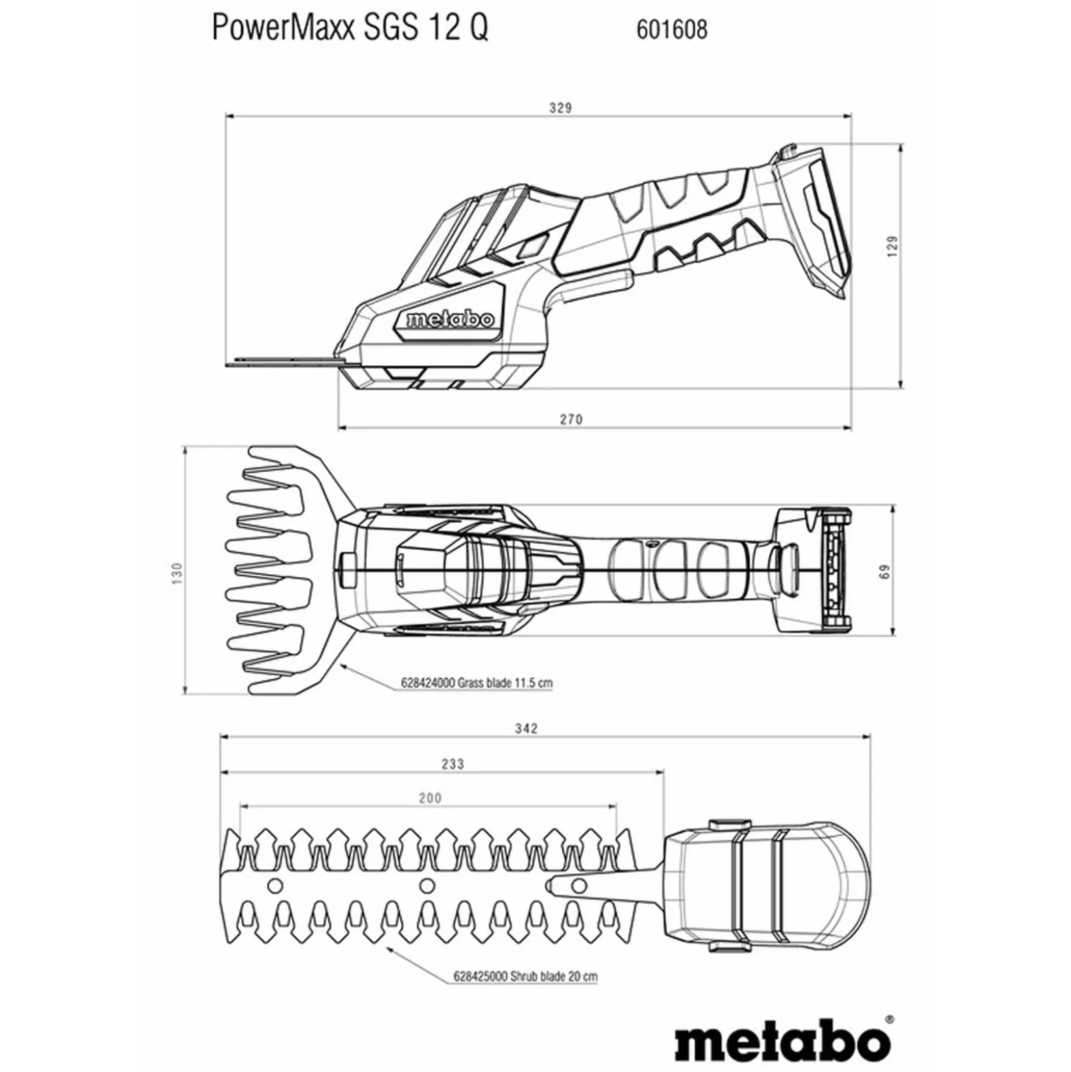 Metabo Akku-Strauch- und Grasschere 12 V PowerMaxx SGS 12 Q in metaBOX 145 - 601608840