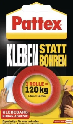 Montageband Kleben statt Bohren transl.L.1,5m B.19mm Rl.PATTEX
