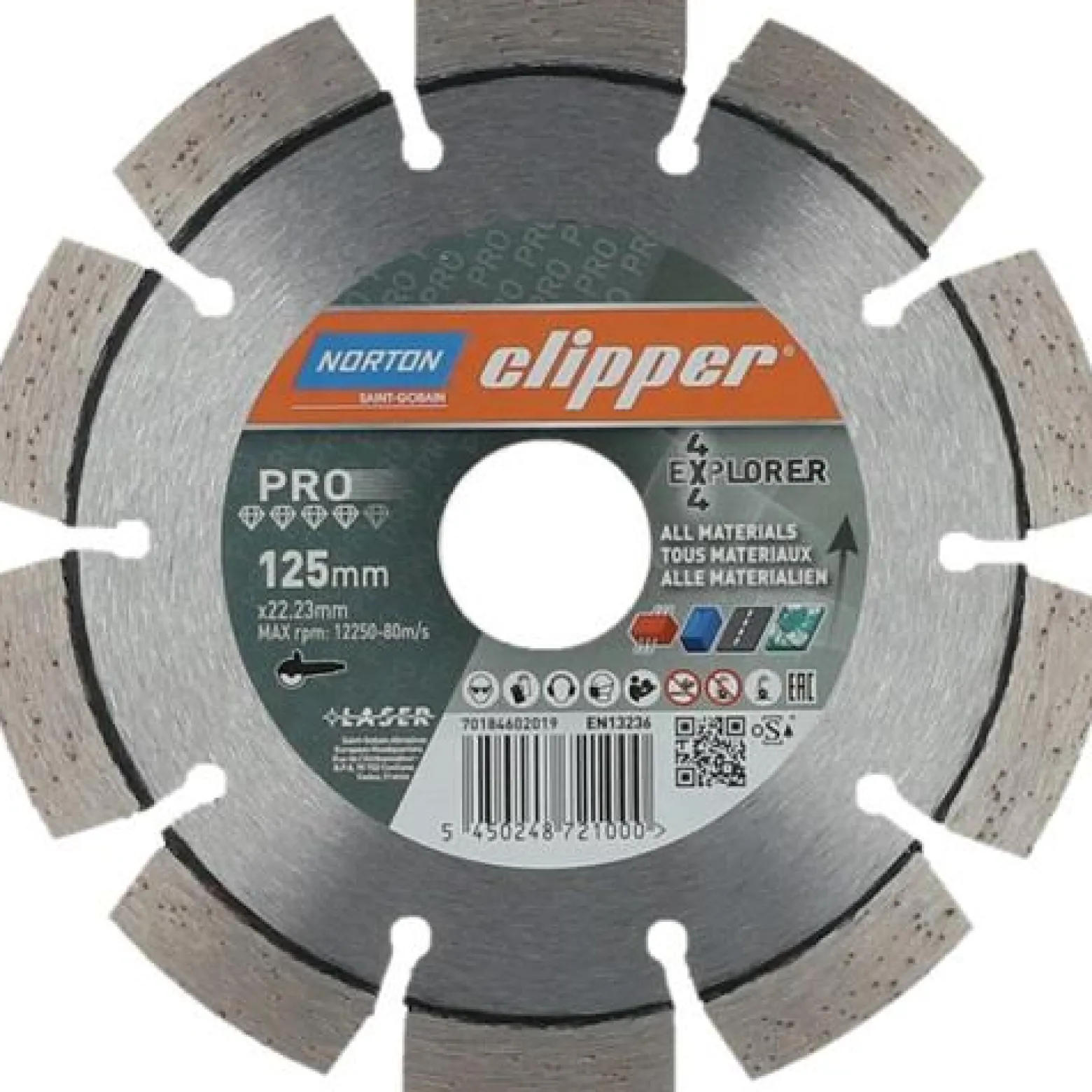 NORTON CLIPPER Diamanttrennscheibe 4x4 Explorer D.125mm Bohr.22,23mm 2,2mm 10mm - 70184602019