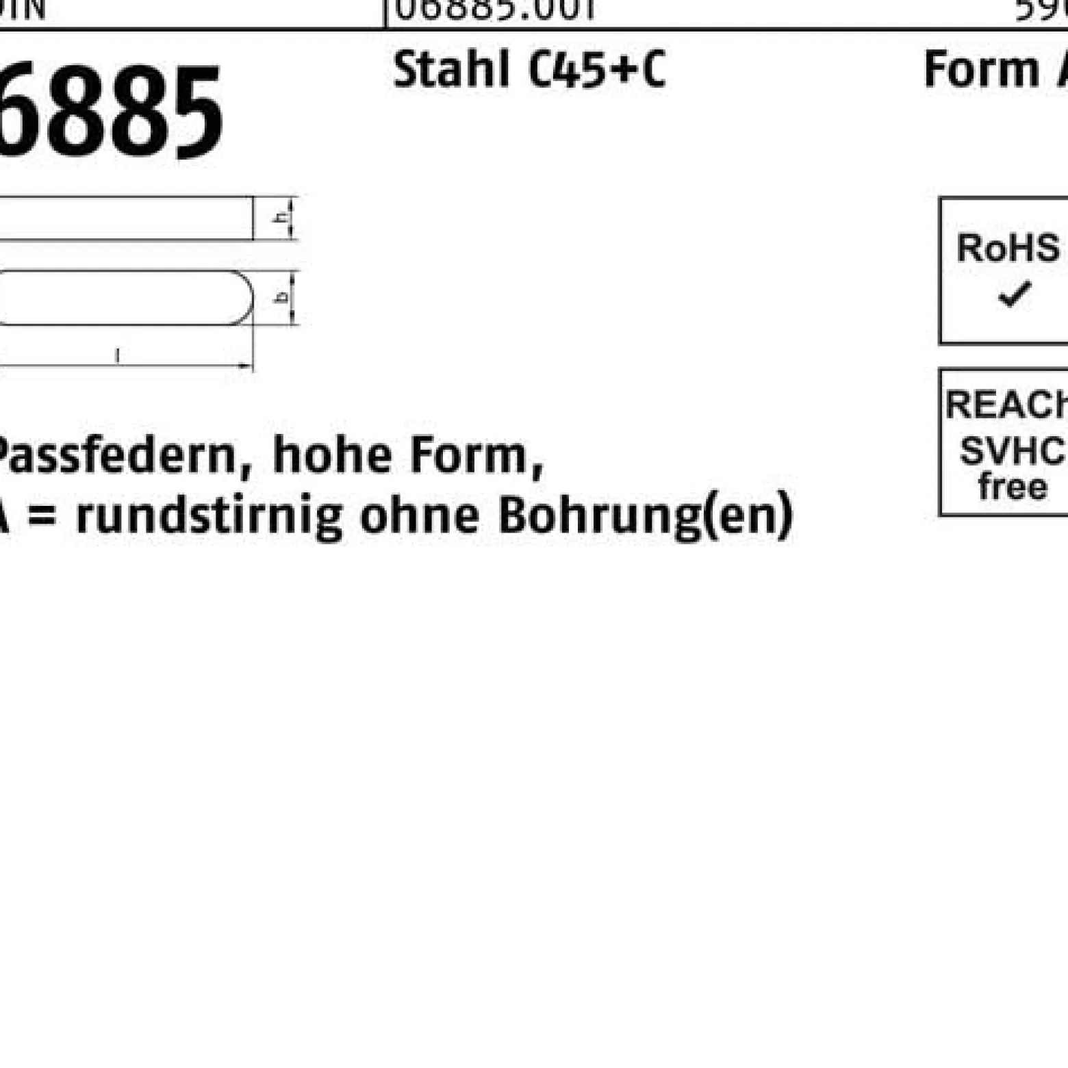 Passfeder DIN 6885 FormA rundstirnig/o.Bohrung A 6x 6x 28 Stahl C45+C 50Stück