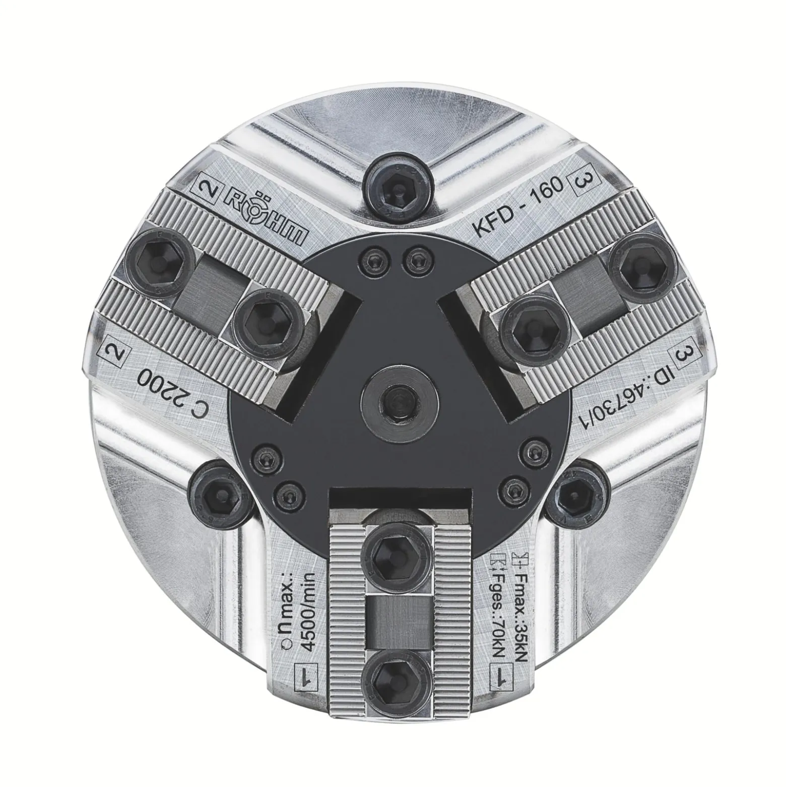 Röhm Kraftspannfutter KFD 160, 3-Backen, gewichtserleichert, Zylindrische Zentrieraufnahme - 046730