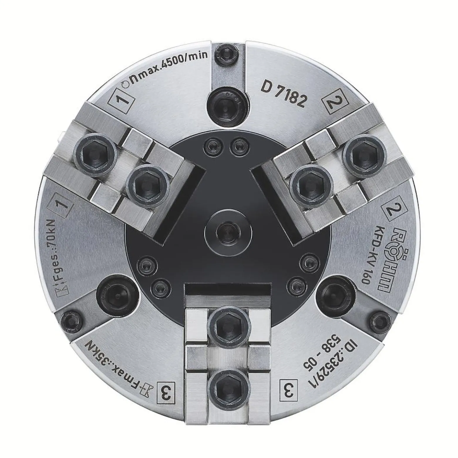 Röhm Kraftspannfutter KFD 160, 3-Backen, mit Kreuzversatz, Zylindrische Zentrieraufnahme - 023529