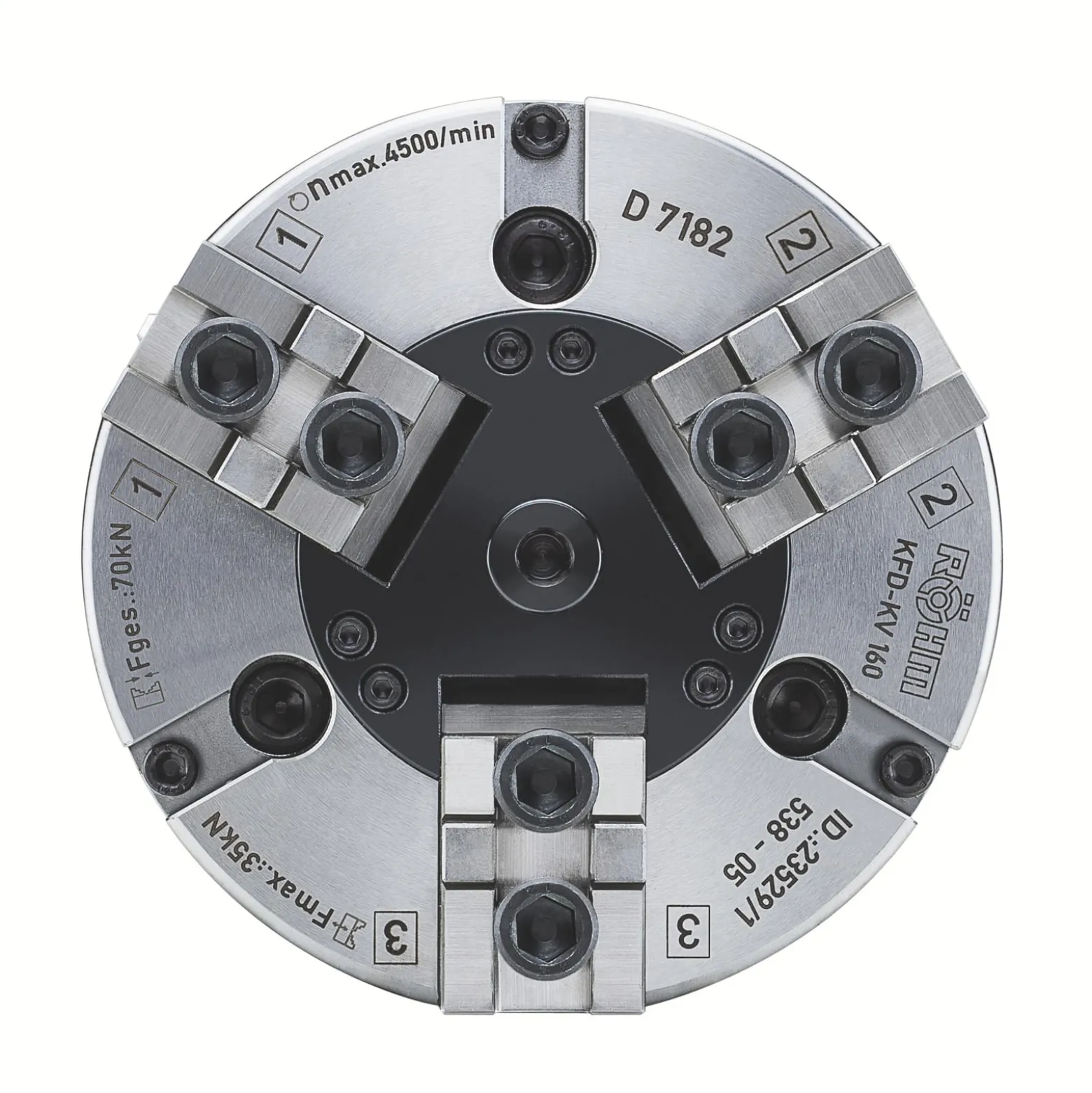 Röhm Kraftspannfutter KFD 160, 3-Backen, mit Kreuzversatz, Zylindrische Zentrieraufnahme - 023529
