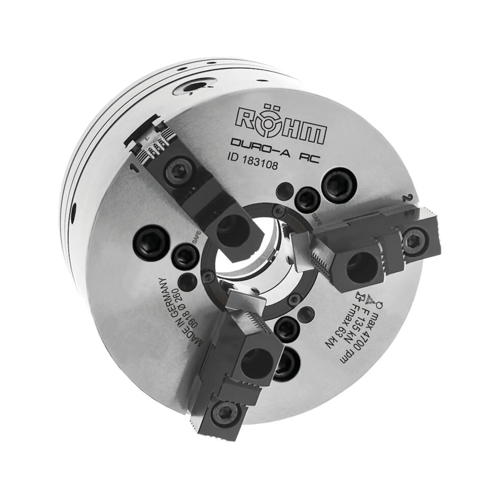 Röhm Kraftspannfutter KFD-HS 160, 3-Backen, Spitzverzahnung 90°, Zylindrische Zentrieraufnahme - 143692
