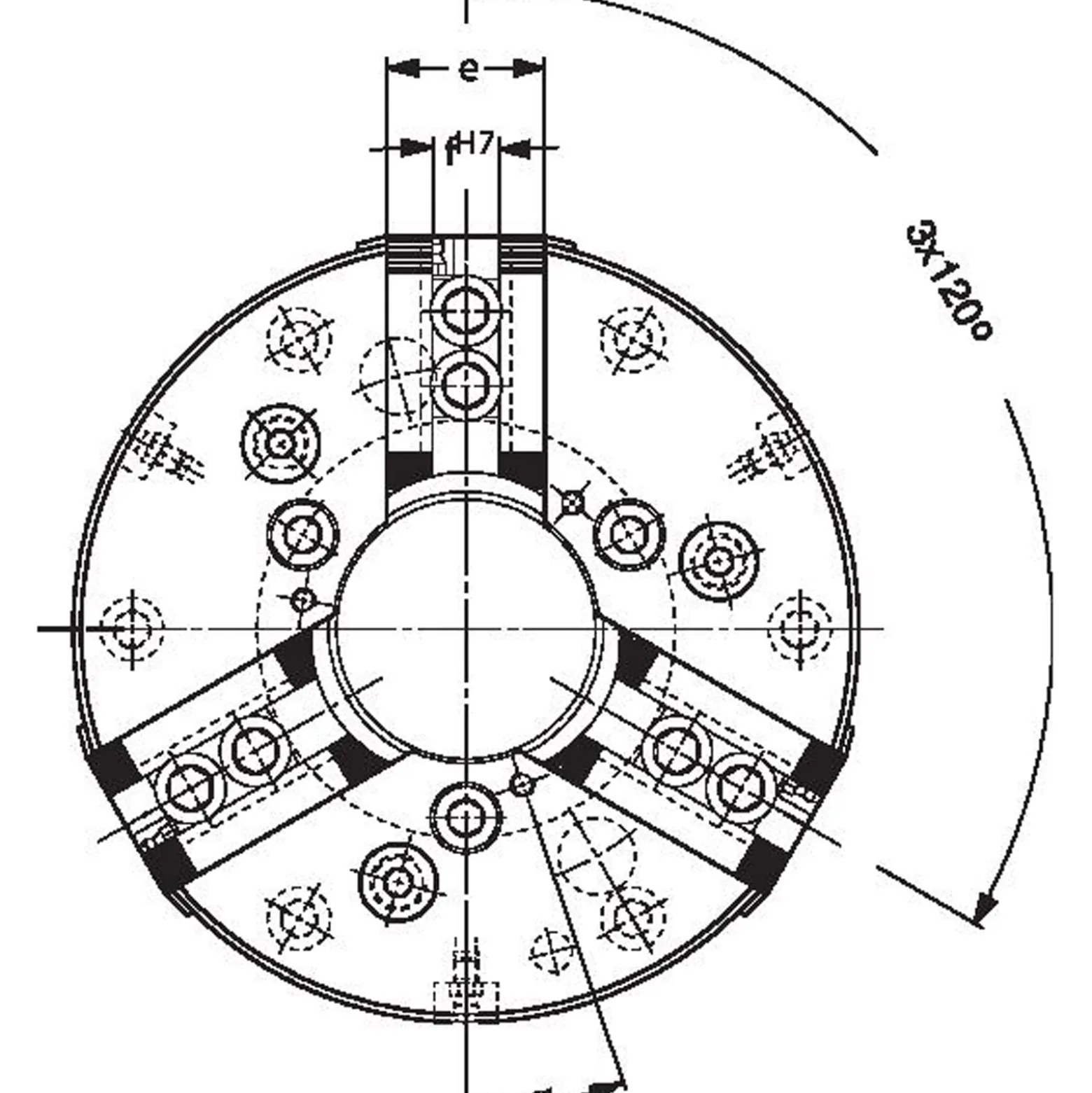 Röhm Kraftspannfutter KFD-HS 315, 3-Backen, Spitzverzahnung 90°, Zylindrische Zentrieraufnahme 220 - 144261