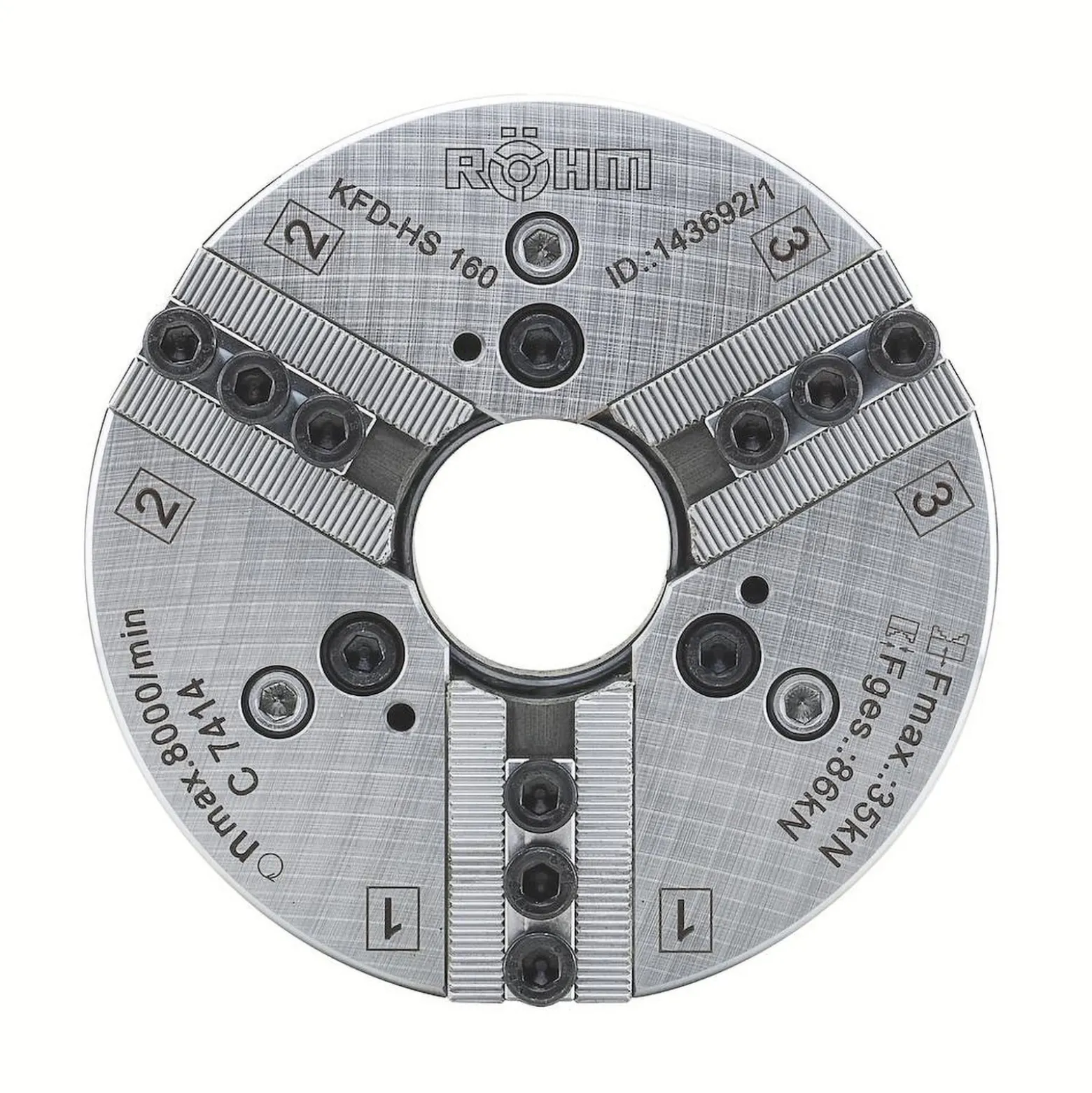 Röhm Kraftspannfutter KFD-HS 315, 3-Backen, Spitzverzahnung 90°, Zylindrische Zentrieraufnahme 220 - 144261