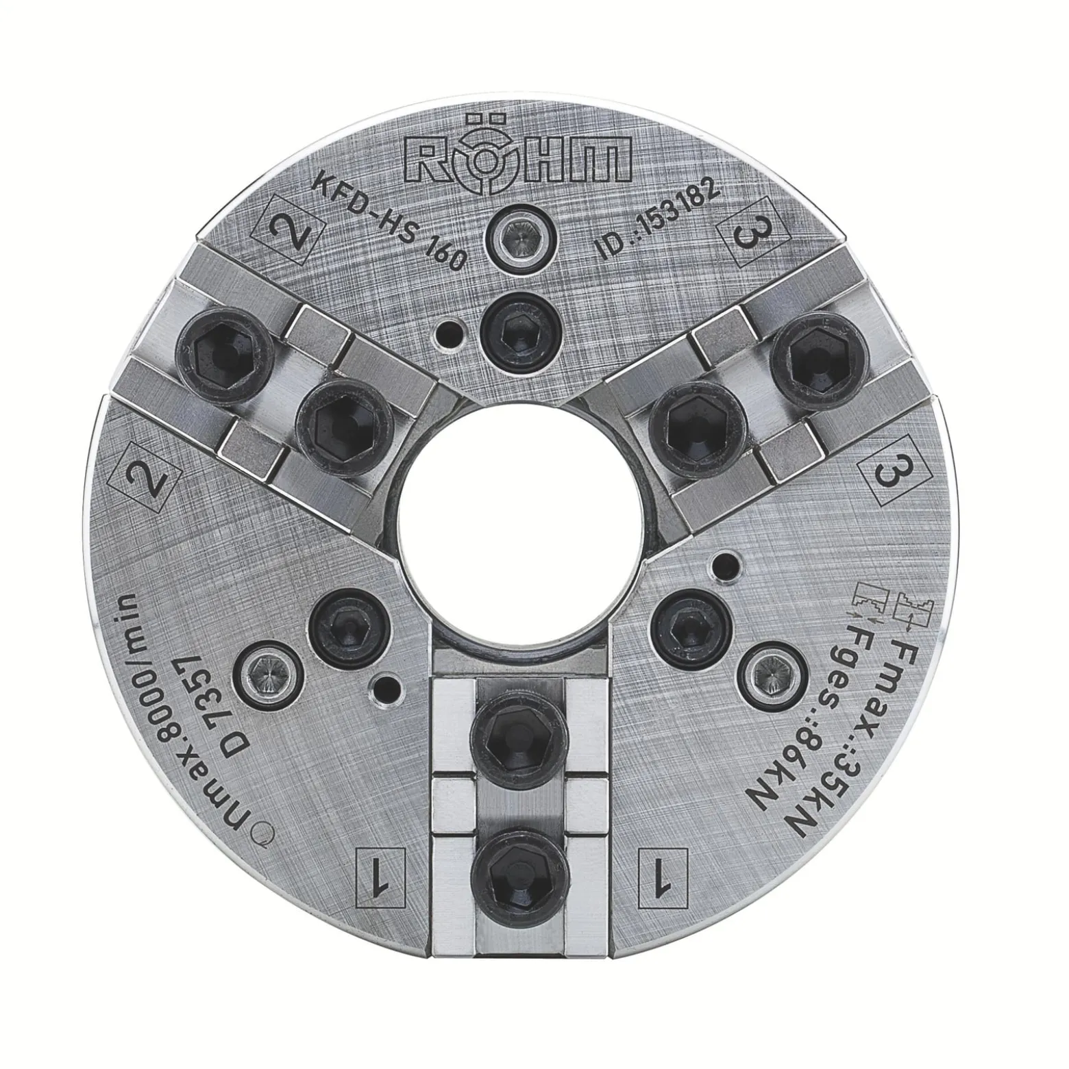 Röhm Kraftspannfutter KFD-HS 200, 3-Backen, Kreuzversatz, Zylindrische Zentrieraufnahme - 154239