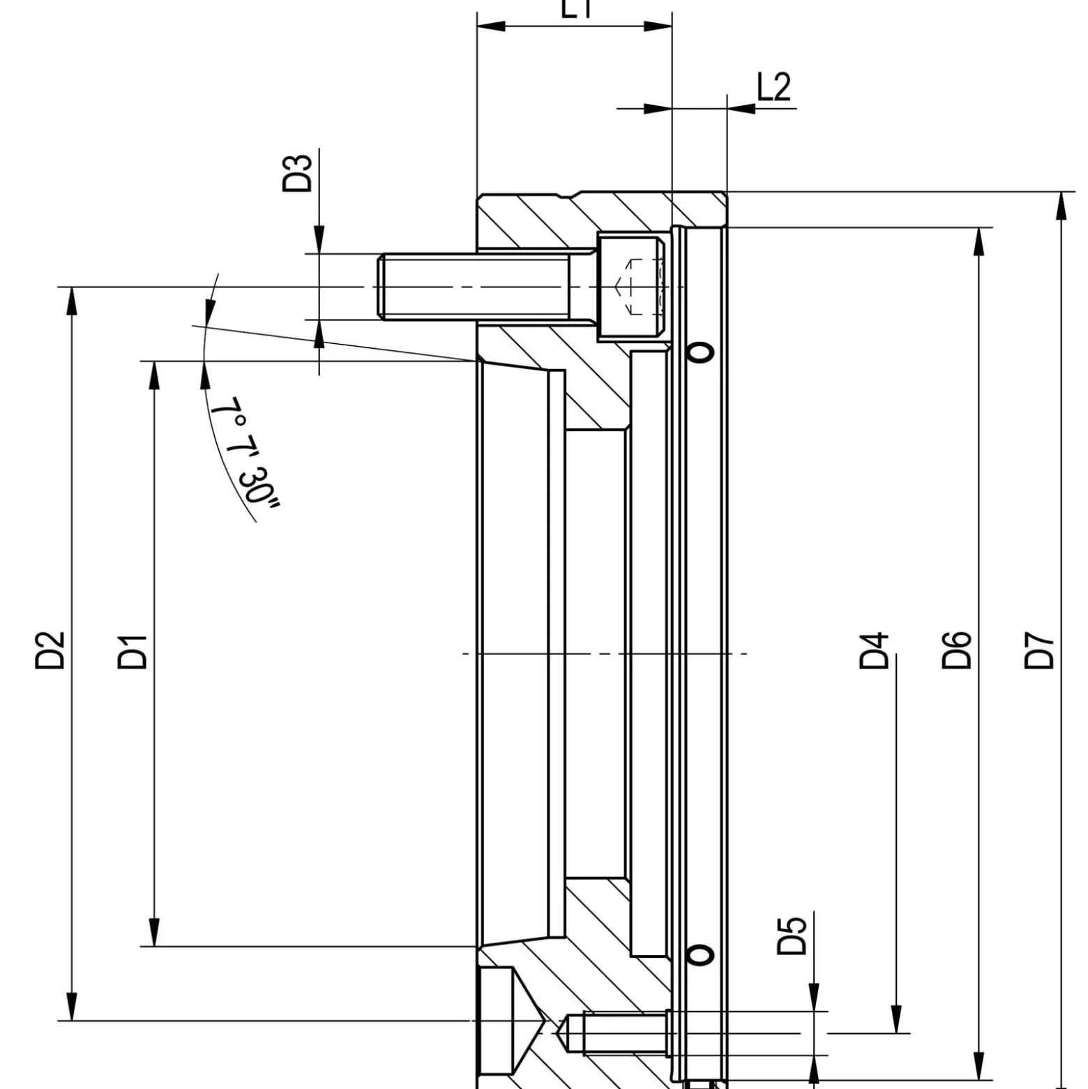 Röhm Zwischenflansch ISO 702-1 (DIN 55028), Größe 52/65-A5, mit Einstellschraube - 1283198