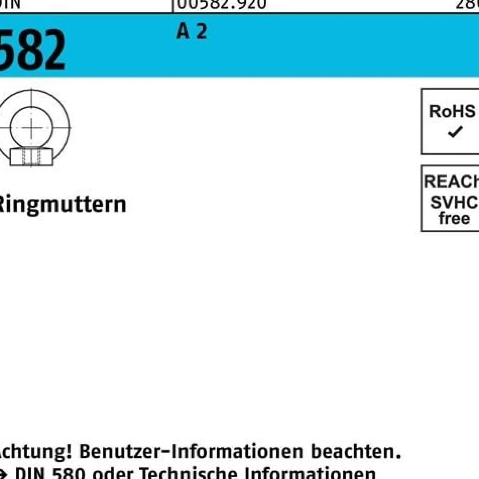 Ringmutter DIN 582 M 6 A 2 Ohne Oberflächenangabe 25 Stück