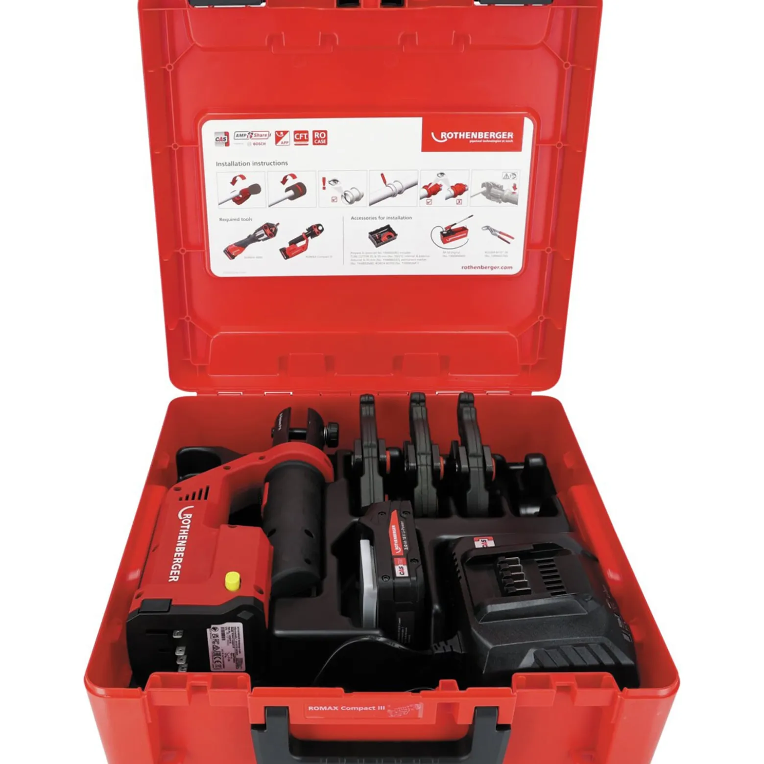 ROTHENBERGER Akku-Pressmaschine ROMAX COMPACT III Set RFz12-16-20, 2Ah, EU, CAS - 1000004434