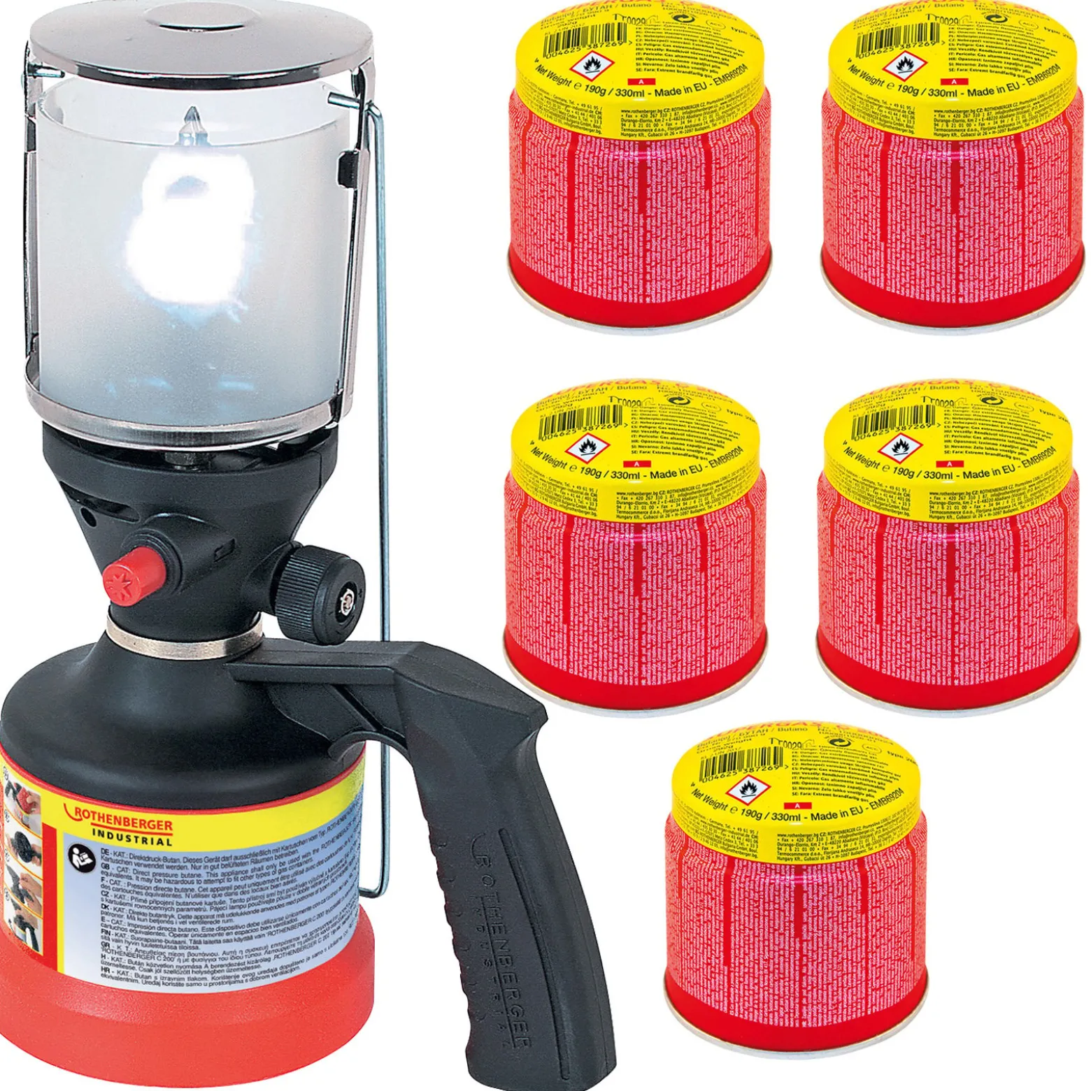 ROTHENBERGER Industrial Scout Campinglampe inkl. 5x C200 Kartusche 330 ml mit ILL System - 1500004210