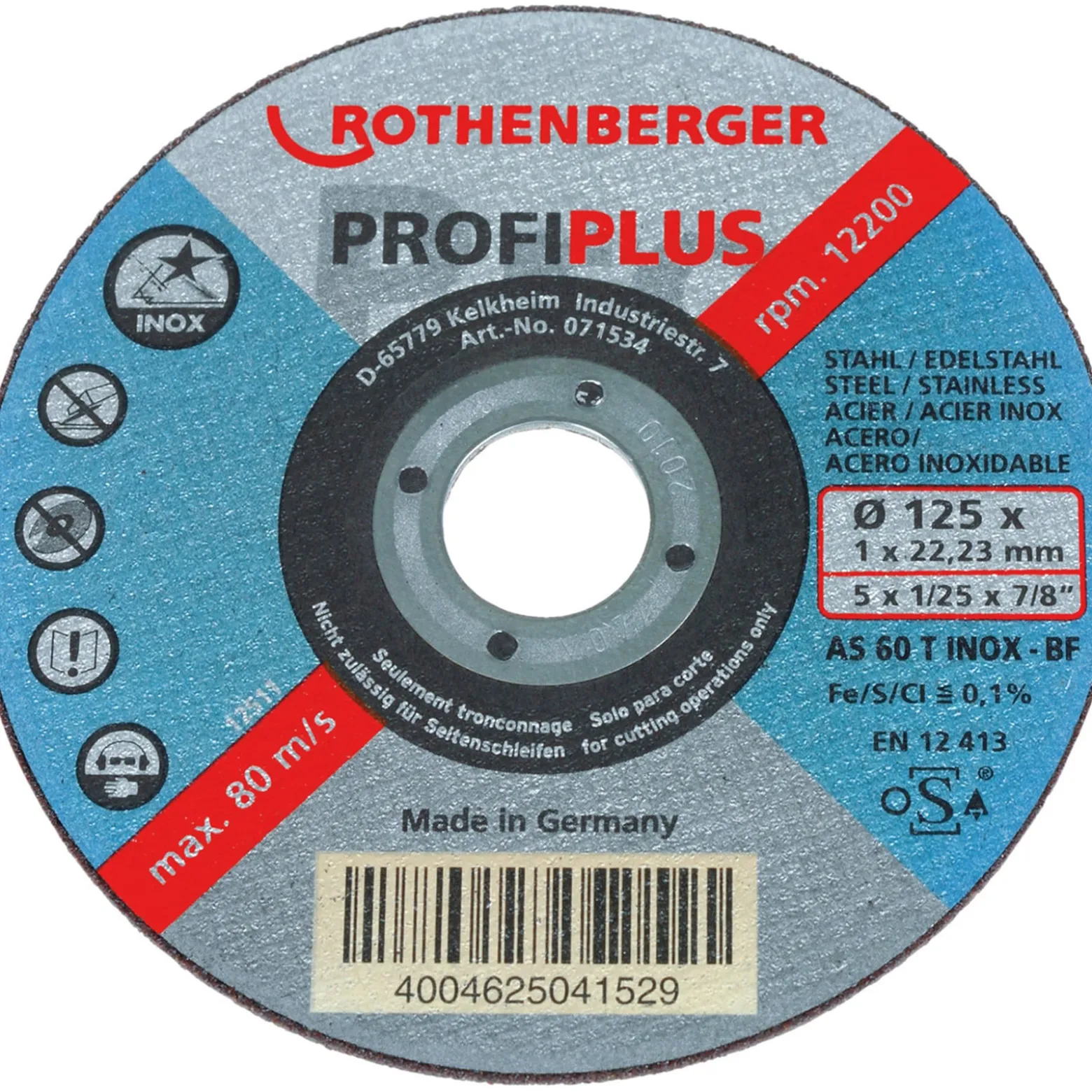 ROTHENBERGER Trennscheibe INOX PROFI PLUS (125×1×22), 10 Stück - 071534D