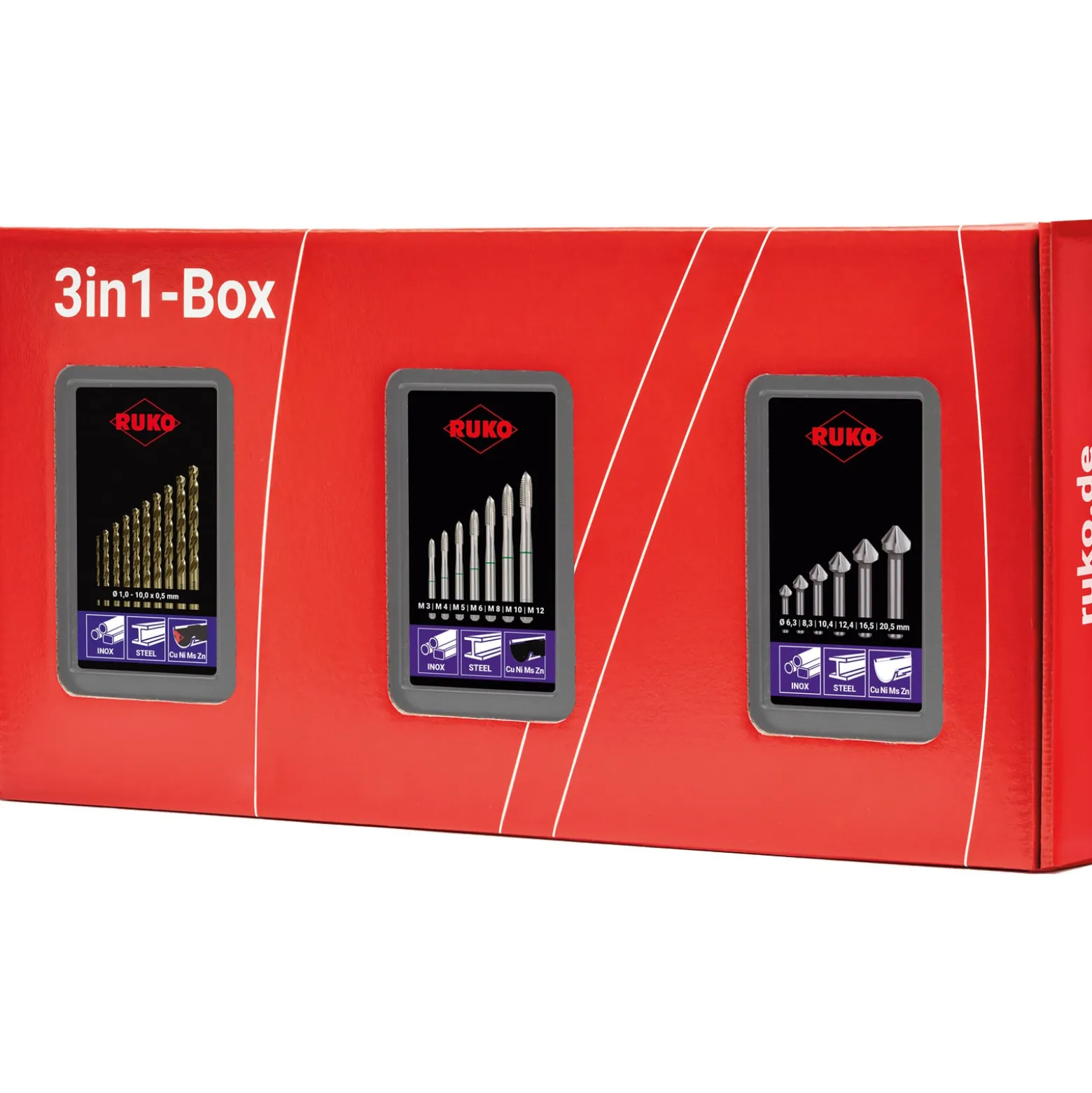 RUKO 3in1-Box HSS-Co 5 - Bohren, schneiden, senken - Komplettset für Gewindeschneiden – 131005