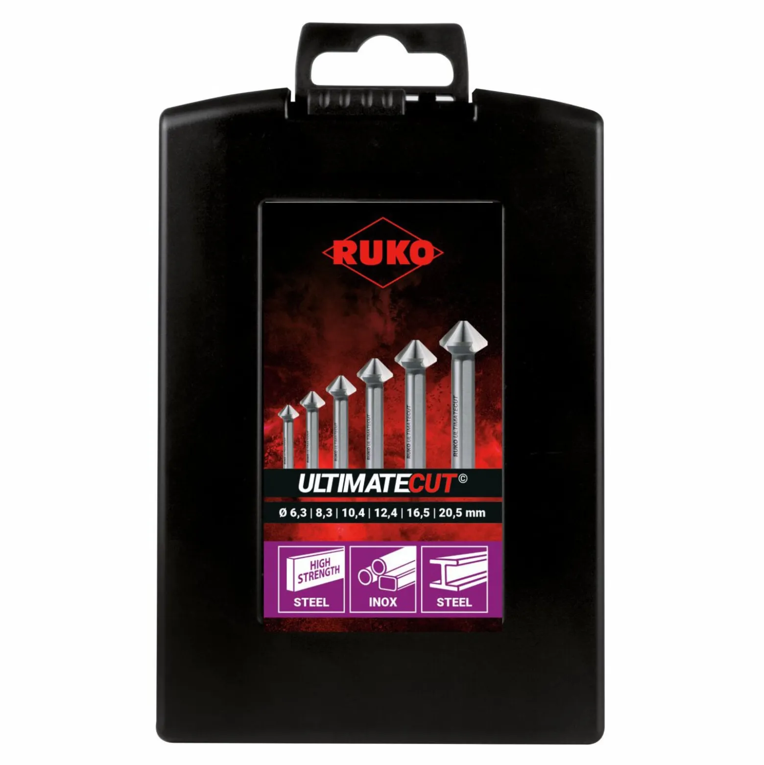 RUKO ULTIMATECUT Kegel- und Entgratsenker-Satz 3S HSSE-Co 5 DIN 335 Form C 90° in Kunststoffkassette 6 teilig - 102790ERO