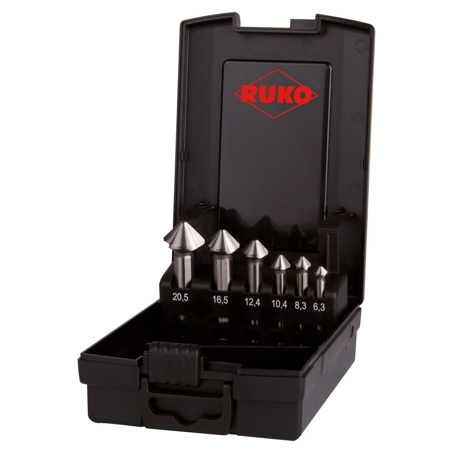 RUKO ULTIMATECUT Kegel- und Entgratsenker-Satz 3S HSSE-Co 5 DIN 335 Form C 90° in Kunststoffkassette 6 teilig - 102790ERO