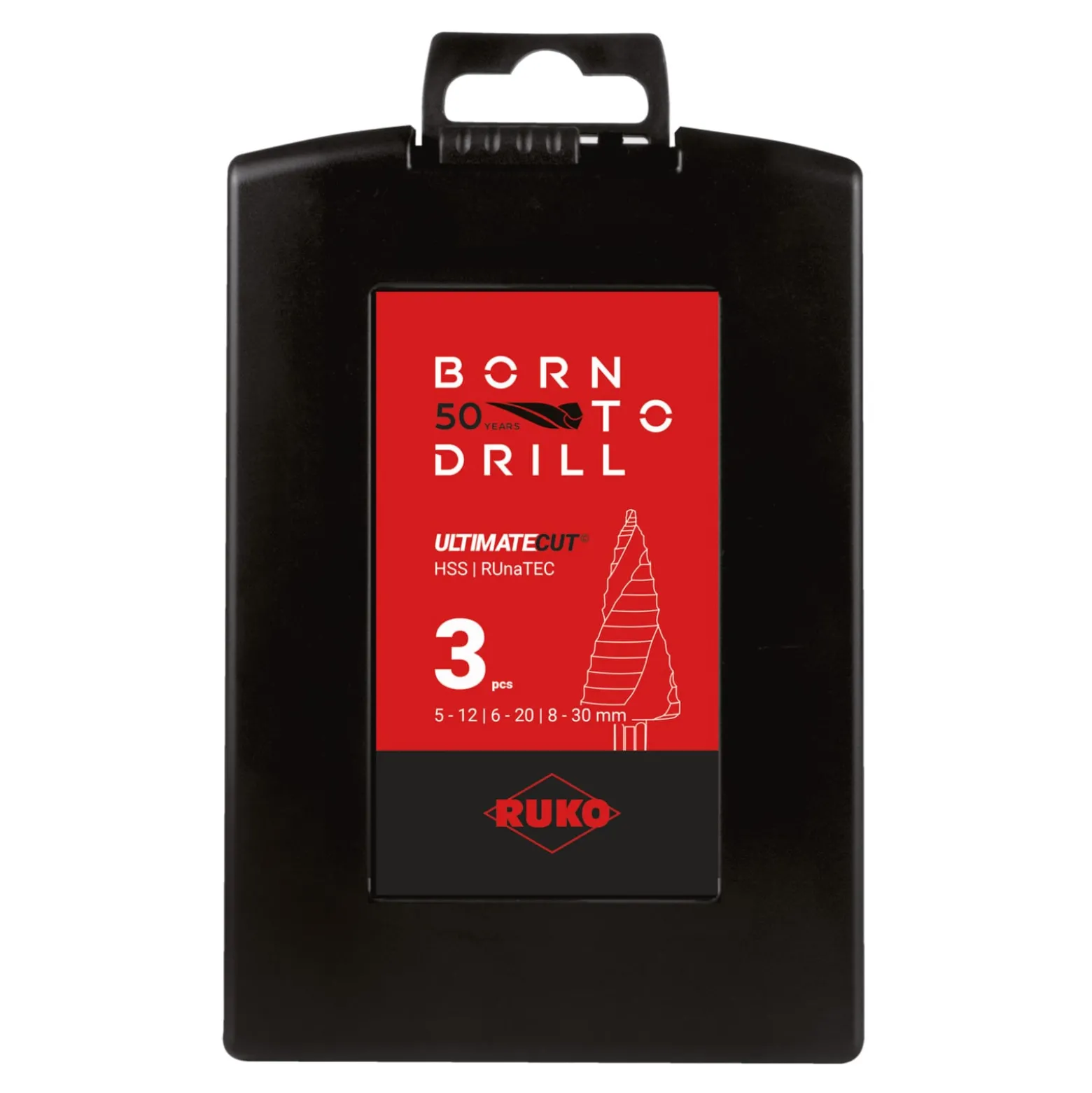 RUKO ULTIMATECUT Stufenbohrer-Satz HSSE-Co 5 mit FLOWSTEP® Spitze in Kunststoffkassette - 3 tlg. - 101626ERO