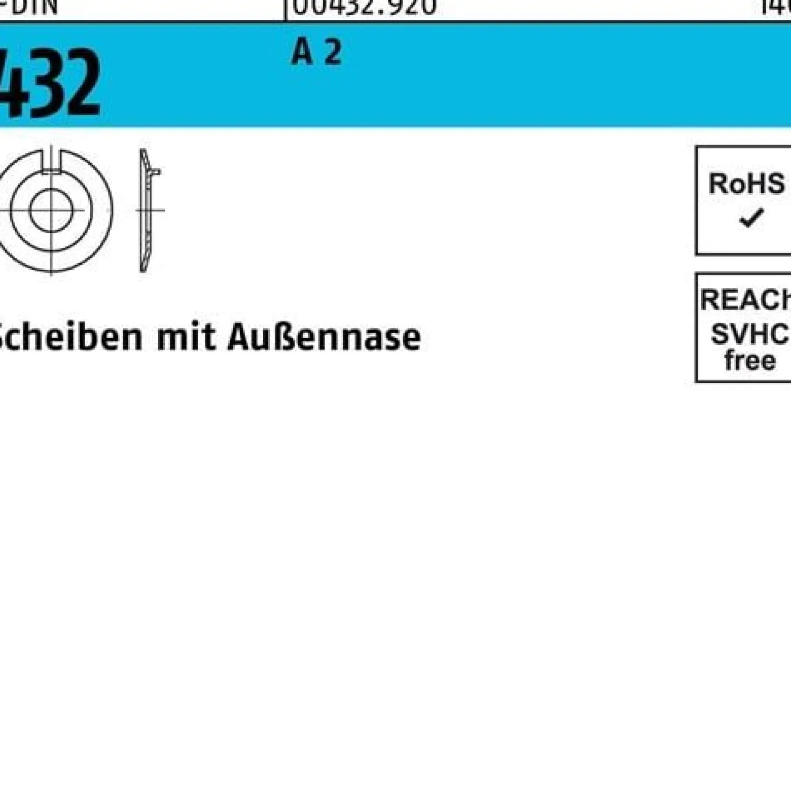 Scheibe DIN 432m.Außennase 21 A 2 25 Stück